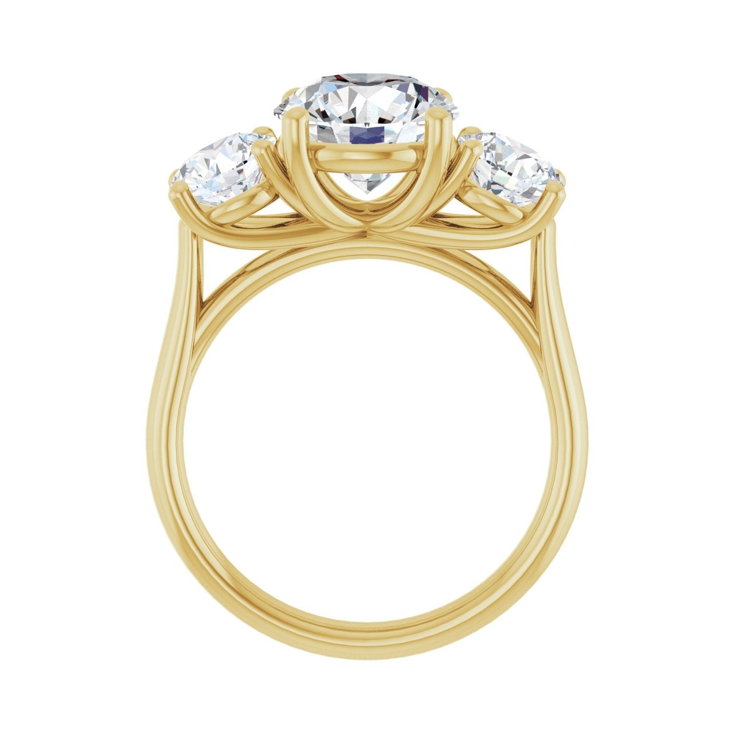 Round Three-Stone Engagement Ring | Metal Type=14K Yellow Gold | Center Stone Size=2.5 CT | Image 2