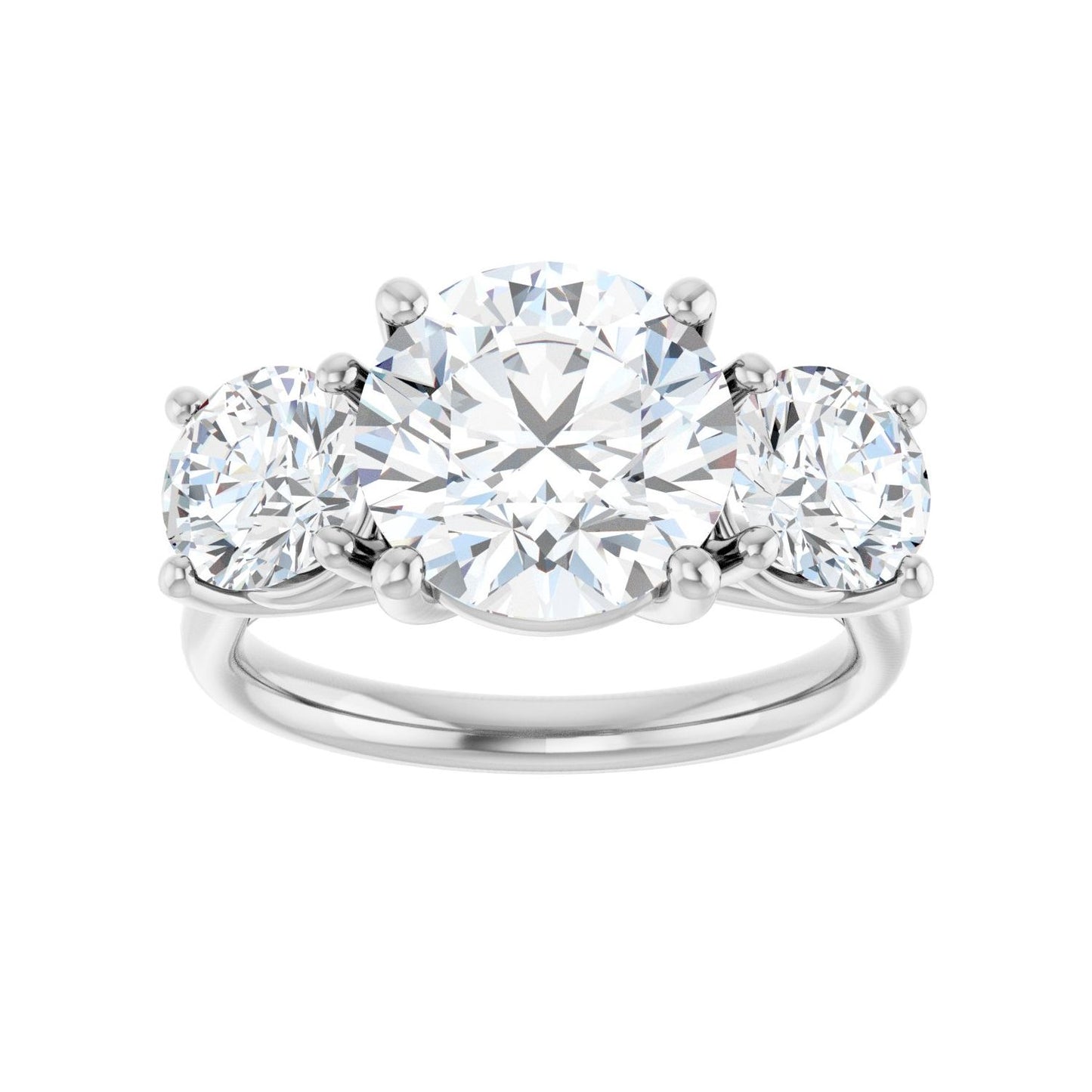 Round Three-Stone Engagement Ring | Metal Type=14K White Gold | Center Stone Size=3 CT | Image 3