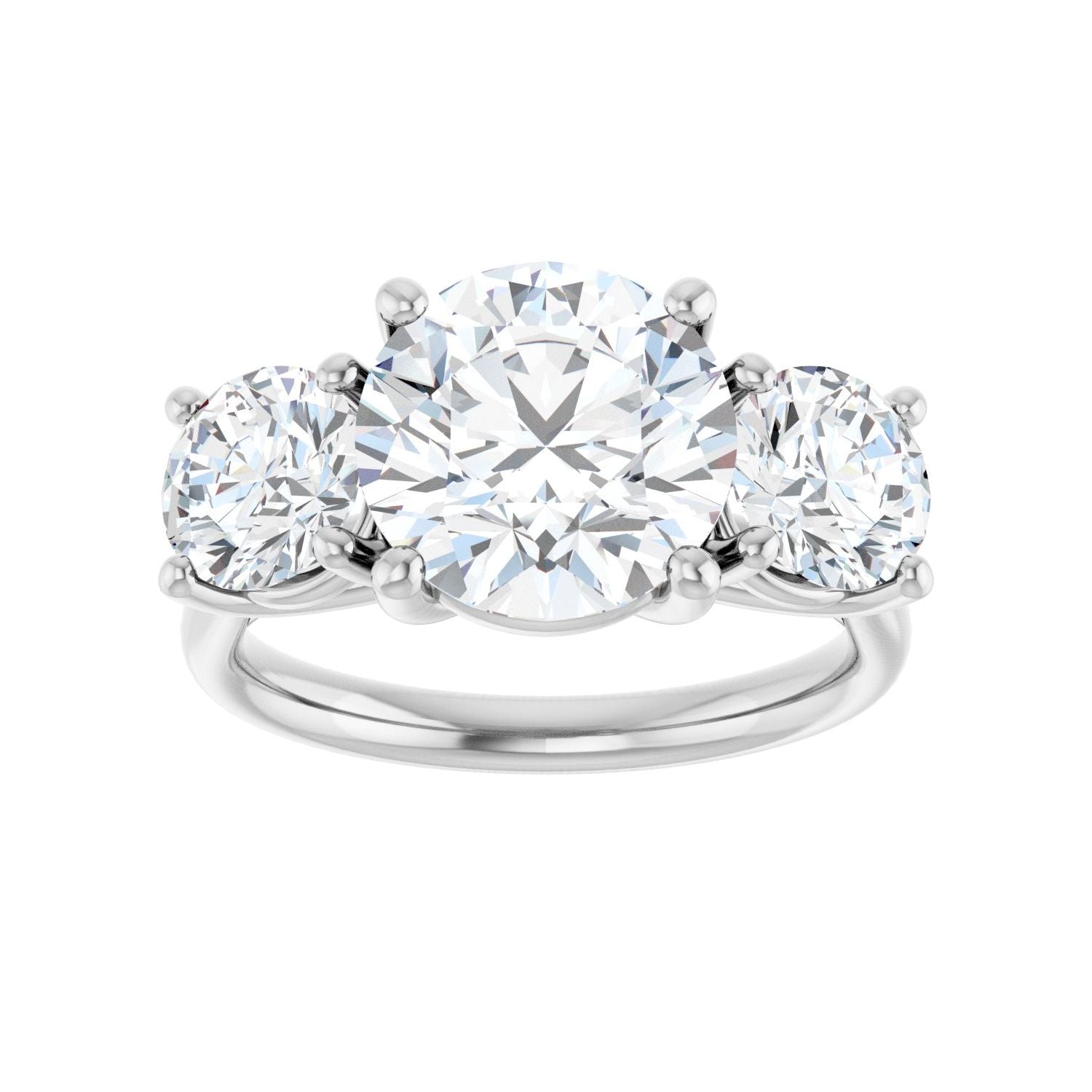 Round Three-Stone Engagement Ring | Metal Type=14K White Gold | Center Stone Size=3 CT | Image 3