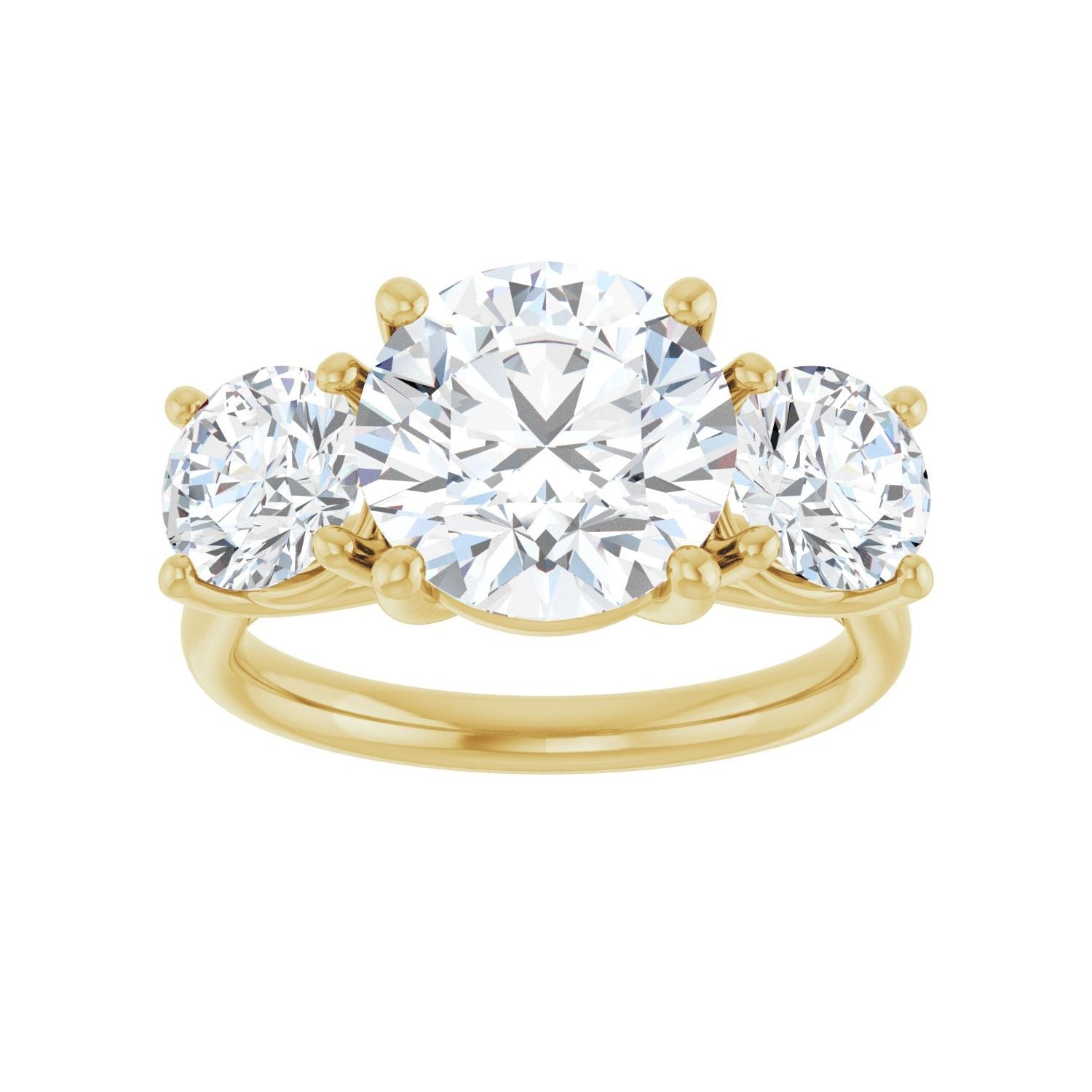Round Three-Stone Engagement Ring | Metal Type=14K Yellow Gold | Center Stone Size=3 CT | Image 3