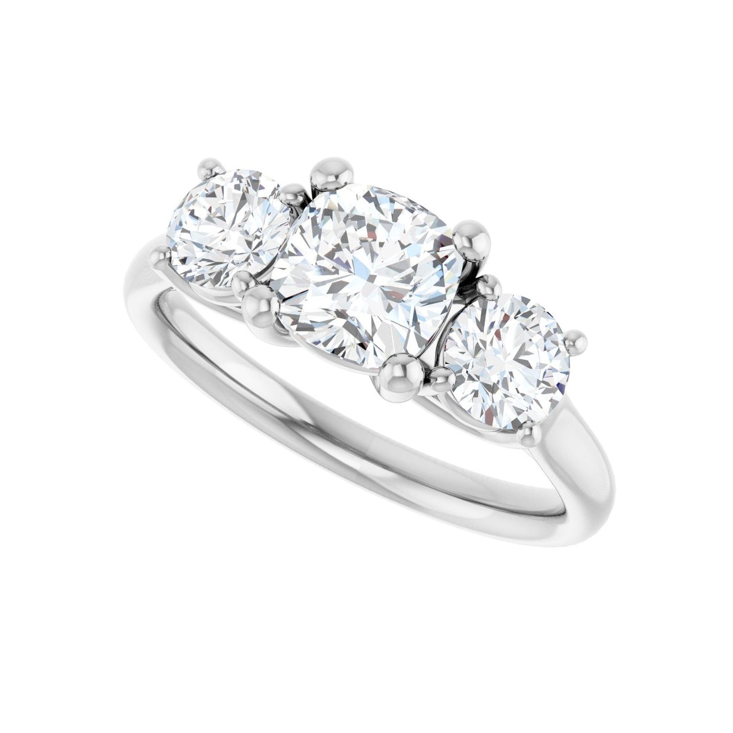 Cushion Three-Stone Engagement Ring | Metal Type=14K White Gold | Center Stone Size=1 CT | Image 5
