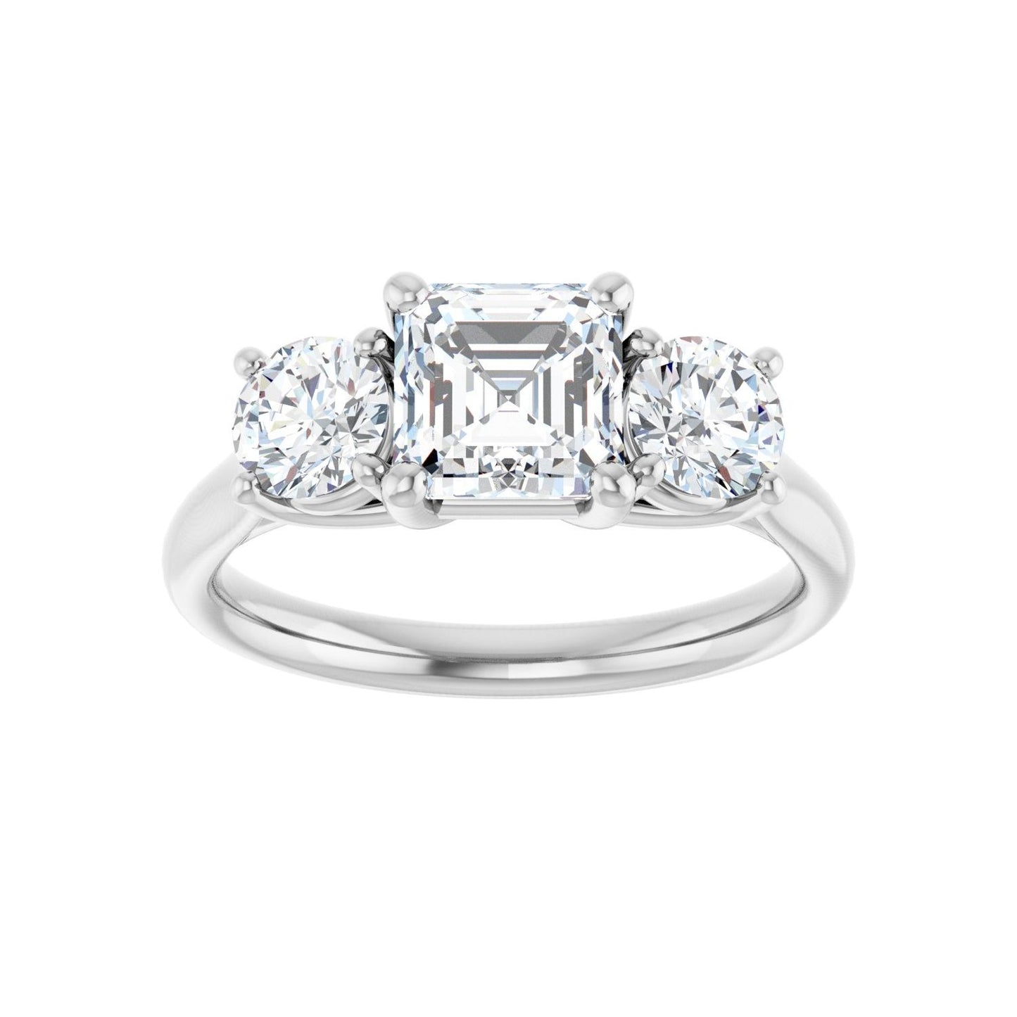 Asscher Three-Stone Engagement Ring | Metal Type=14K White Gold | Center Stone Size=1 CT | Image 3