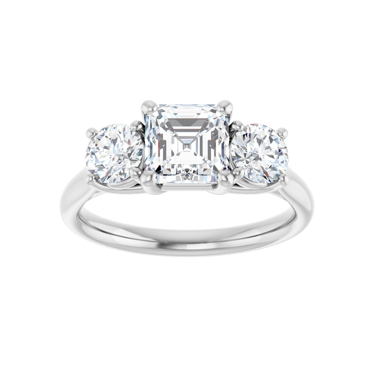 Asscher Three-Stone Engagement Ring | Metal Type=14K White Gold | Center Stone Size=1 CT | Image 3