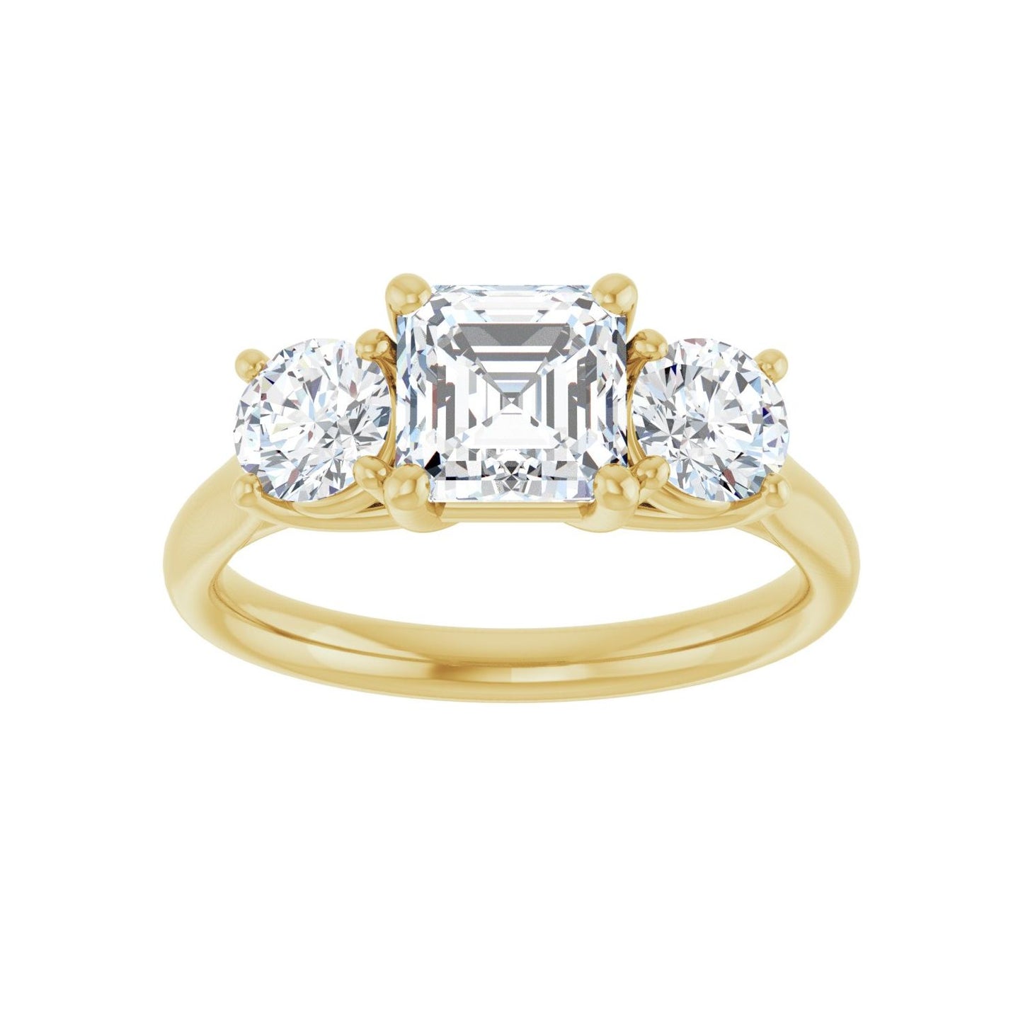 Asscher Three-Stone Engagement Ring | Metal Type=14K Yellow Gold | Center Stone Size=1 CT | Image 3