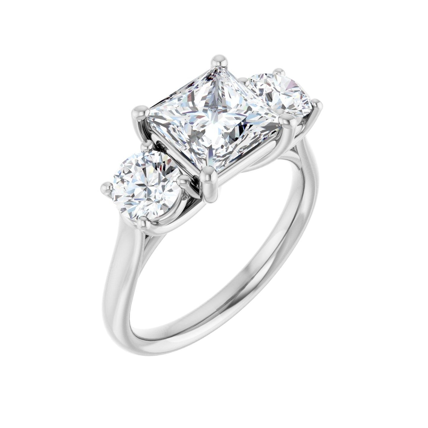 Square Three-Stone Engagement Ring | Metal Type=14K White Gold | Center Stone Size=2 CT | Image 1