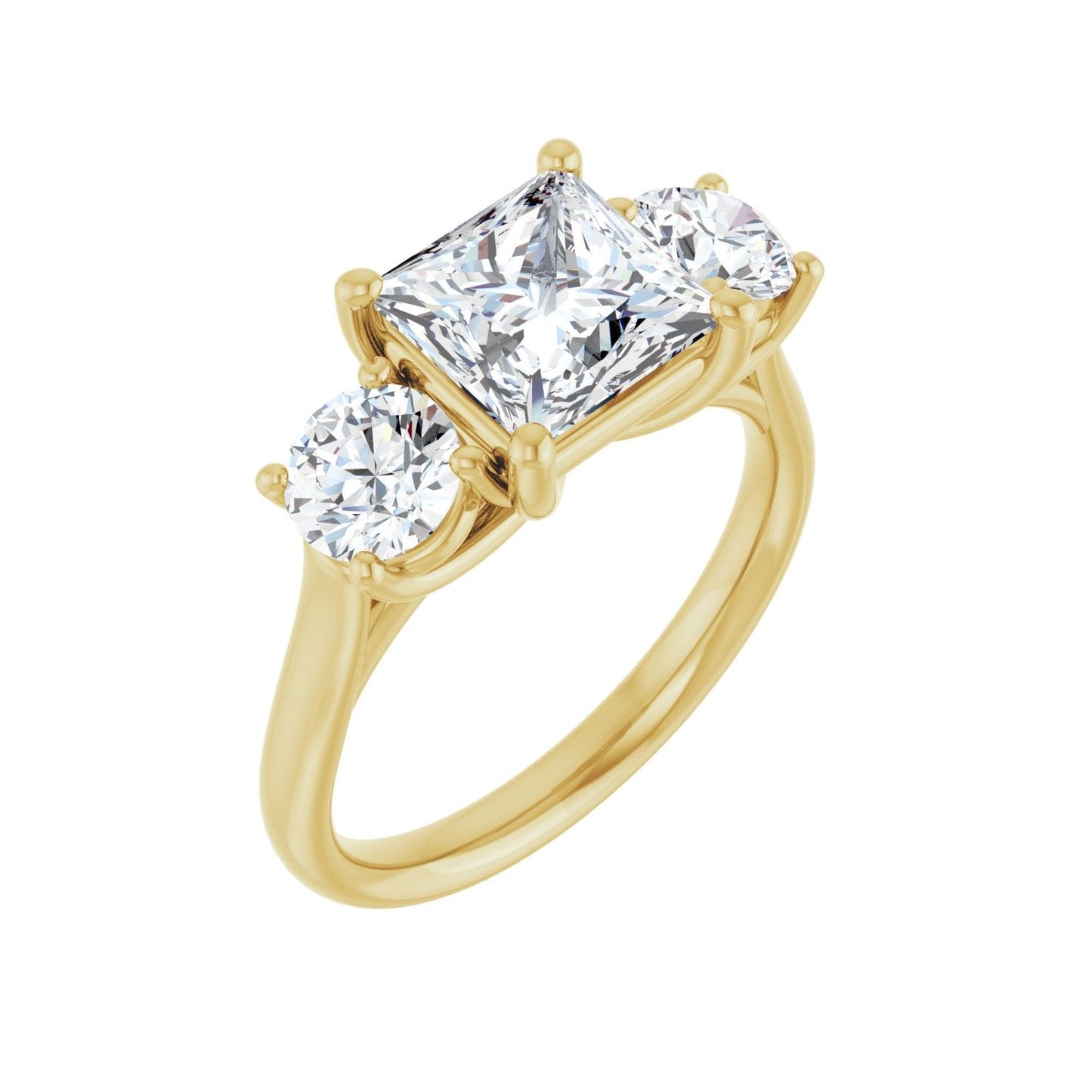 Square Three-Stone Engagement Ring | Metal Type=14K Yellow Gold | Center Stone Size=2 CT | Image 1