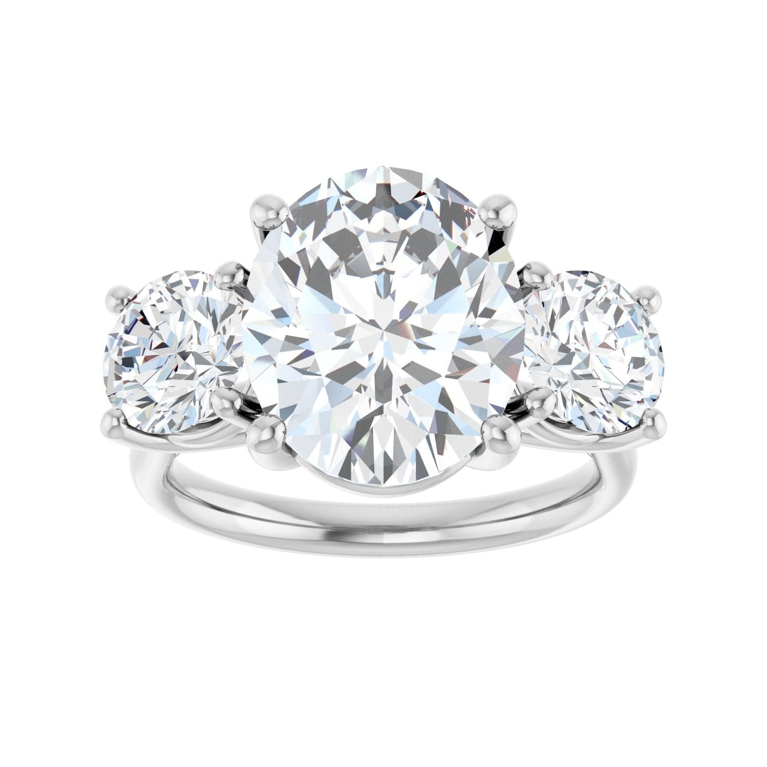 Oval Three-Stone Engagement Ring | Metal Type=14K White Gold | Center Stone Size=3 CT | Image 3