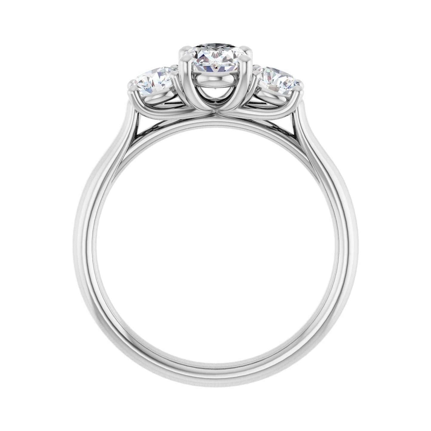 Oval Three-Stone Engagement Ring | Metal Type=14K White Gold | Center Stone Size=1 CT | Image 2