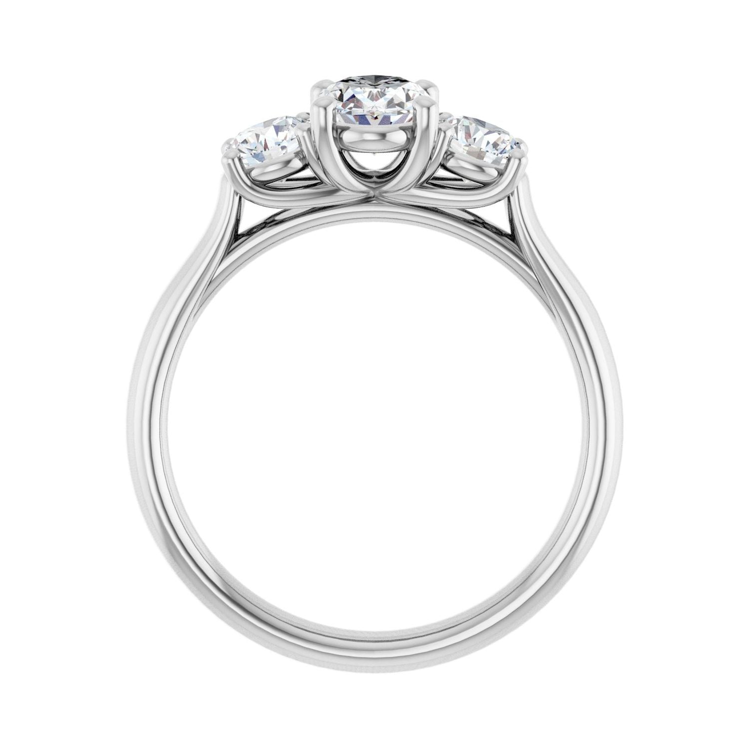 Oval Three-Stone Engagement Ring | Metal Type=14K White Gold | Center Stone Size=1 CT | Image 2