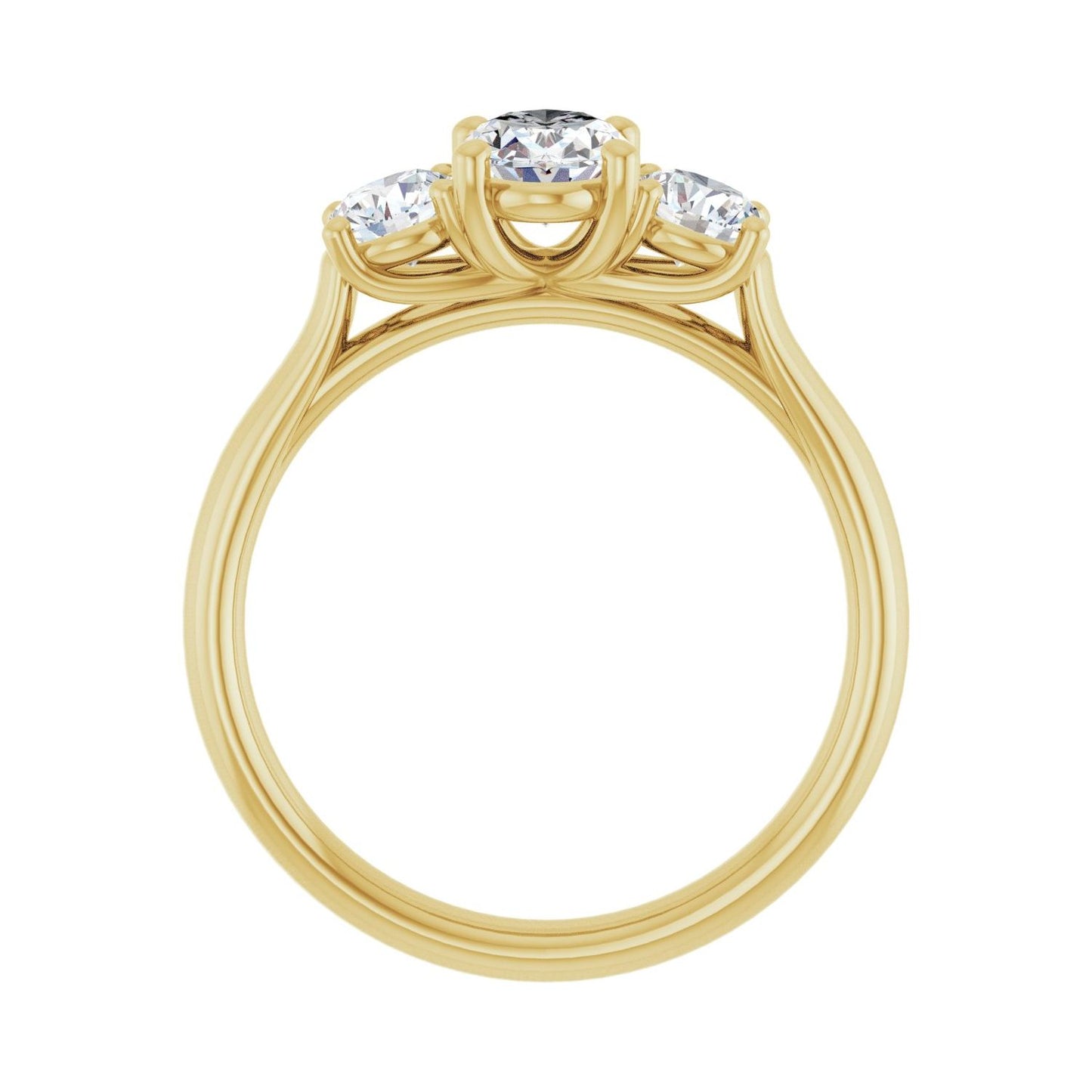 Oval Three-Stone Engagement Ring | Metal Type=14K Yellow Gold | Center Stone Size=1 CT | Image 2