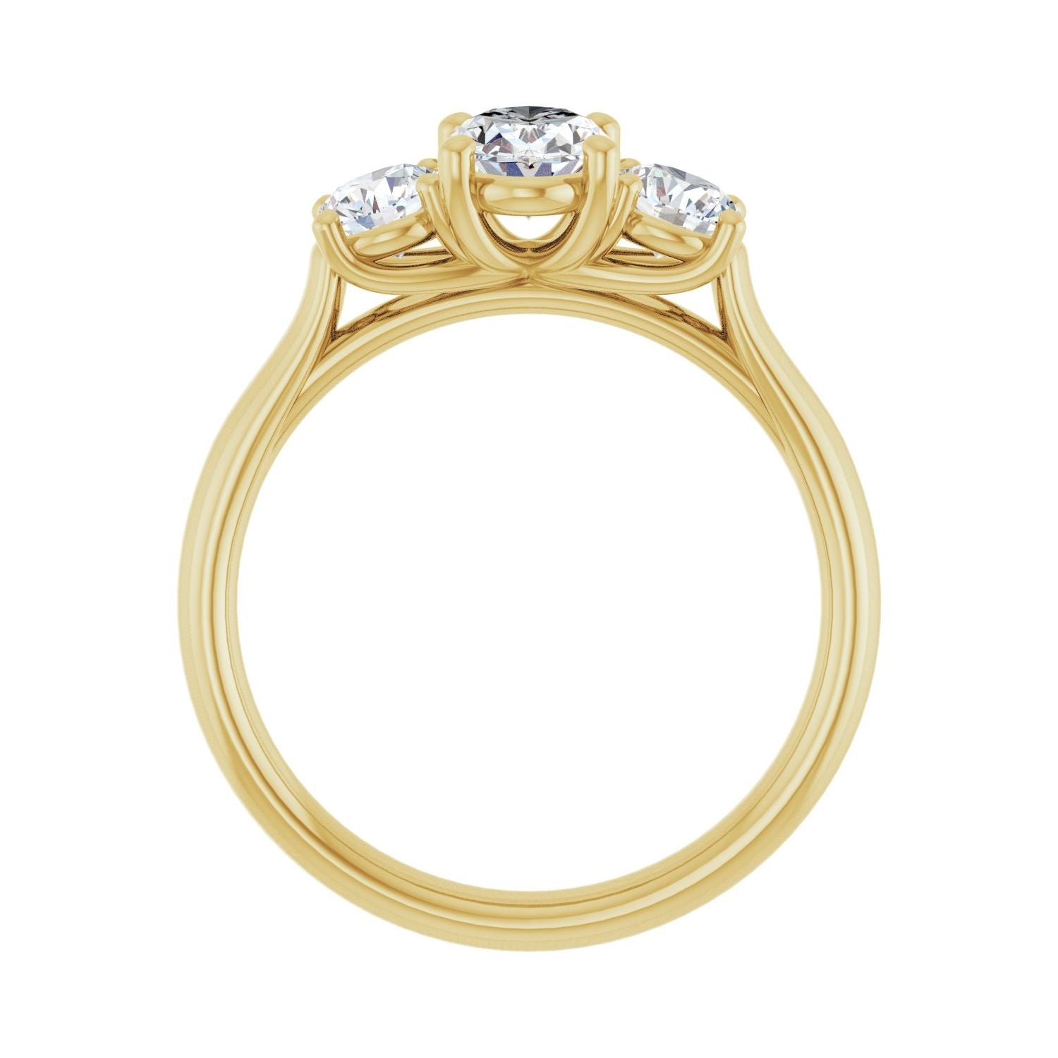 Oval Three-Stone Engagement Ring | Metal Type=14K Yellow Gold | Center Stone Size=1 CT | Image 2
