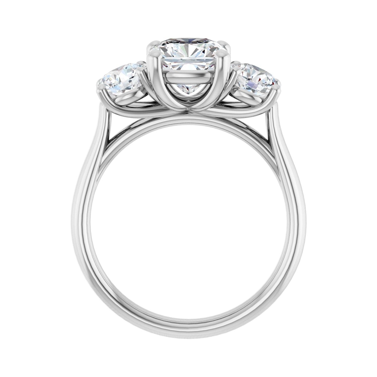 Cushion Three-Stone Engagement Ring | Metal Type=14K White Gold | Center Stone Size=2 CT | Image 2