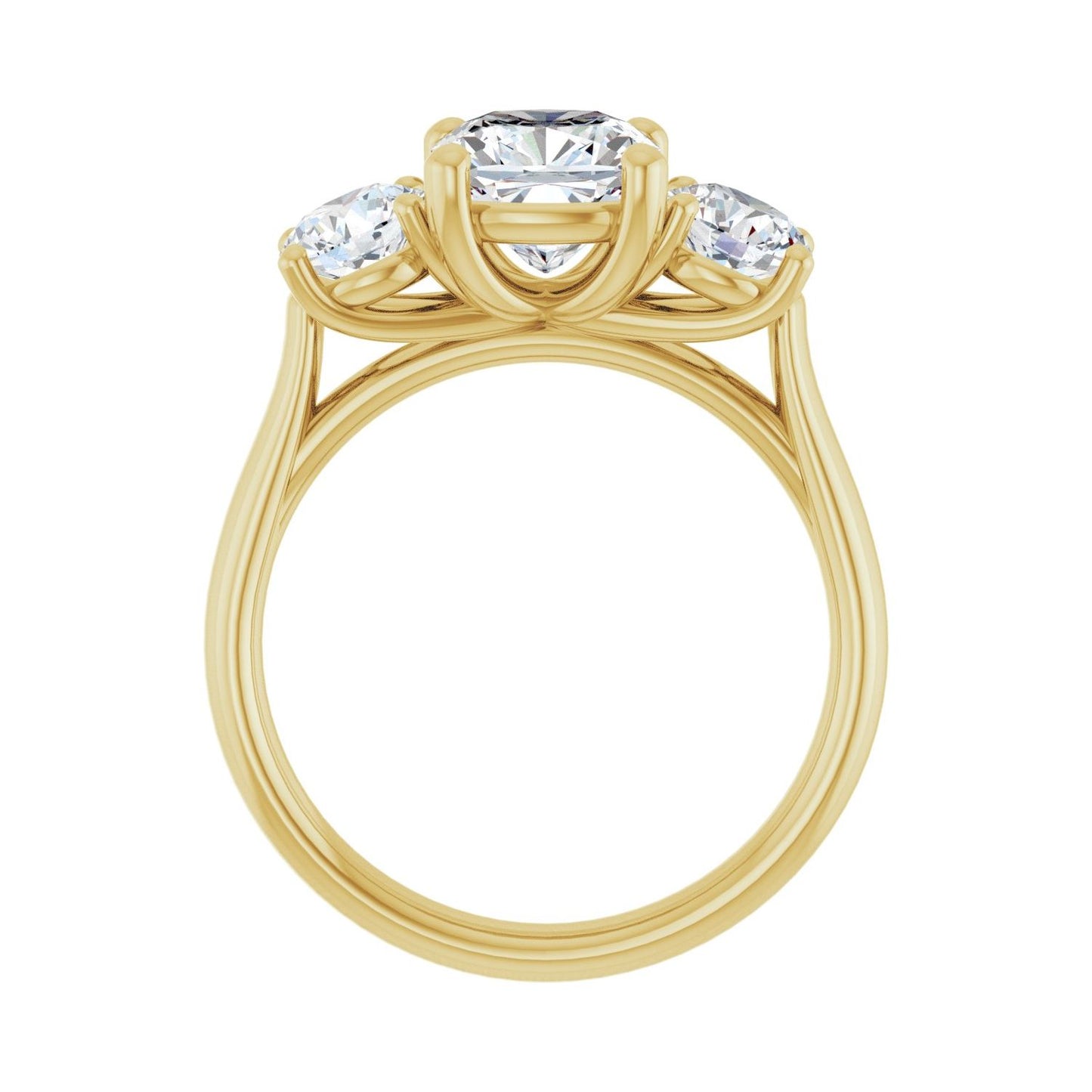 Cushion Three-Stone Engagement Ring | Metal Type=14K Yellow Gold | Center Stone Size=2 CT | Image 2