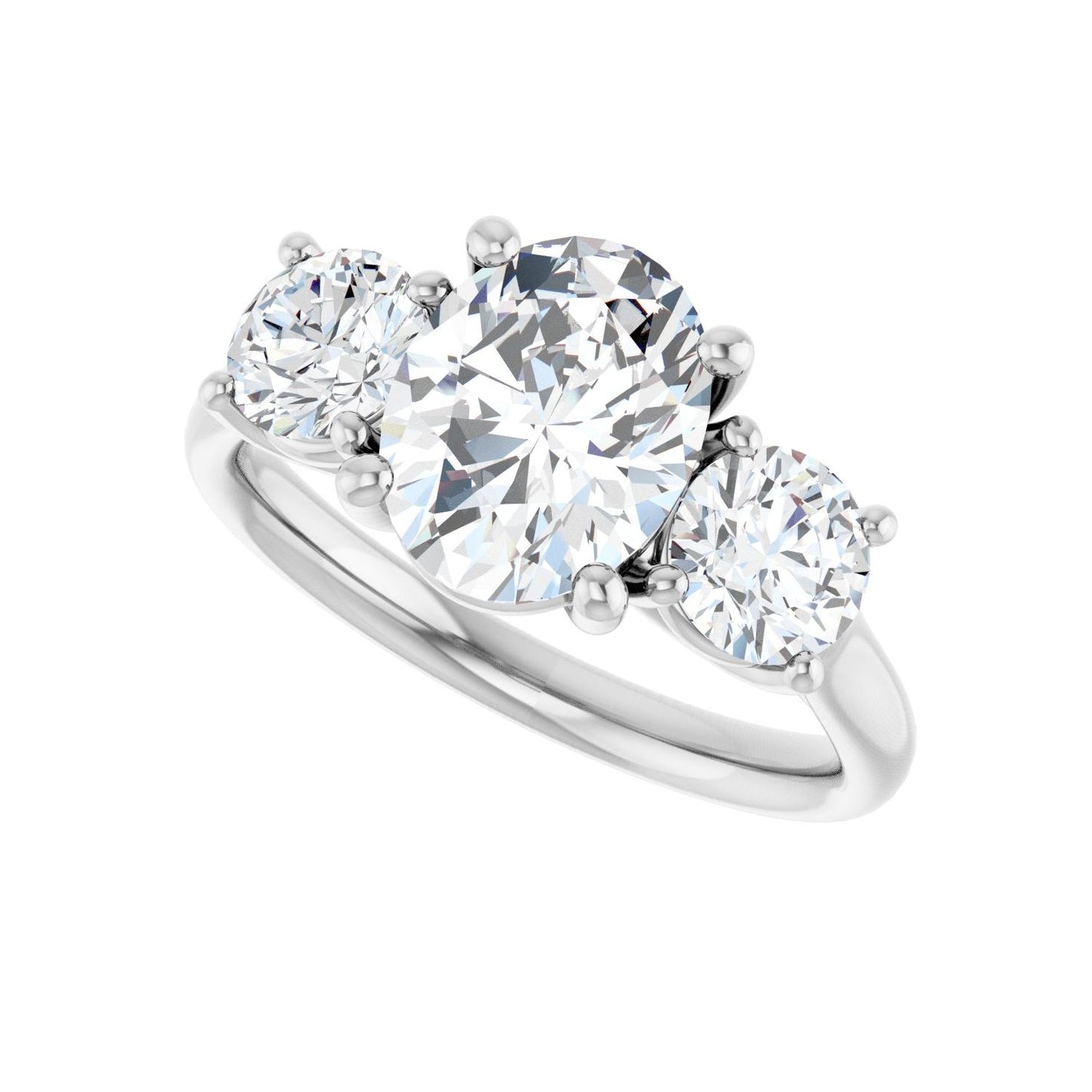 Oval Three-Stone Engagement Ring | Metal Type=14K White Gold | Center Stone Size=2 CT | Image 5