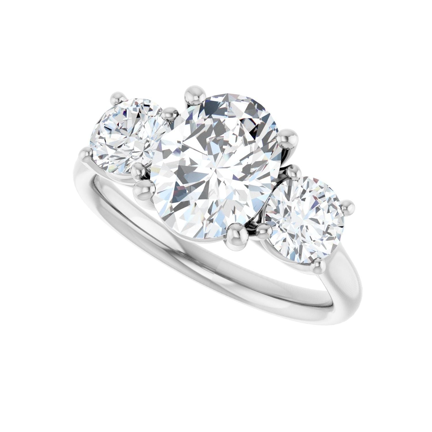 Oval Three-Stone Engagement Ring | Metal Type=14K White Gold | Center Stone Size=2 CT | Image 5