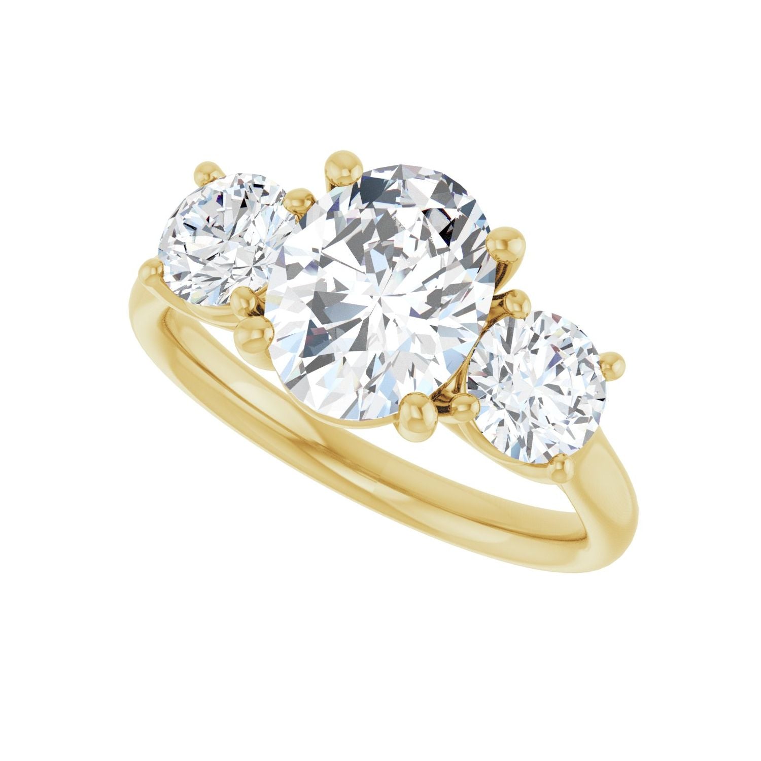 Oval Three-Stone Engagement Ring | Metal Type=14K Yellow Gold | Center Stone Size=2 CT | Image 5