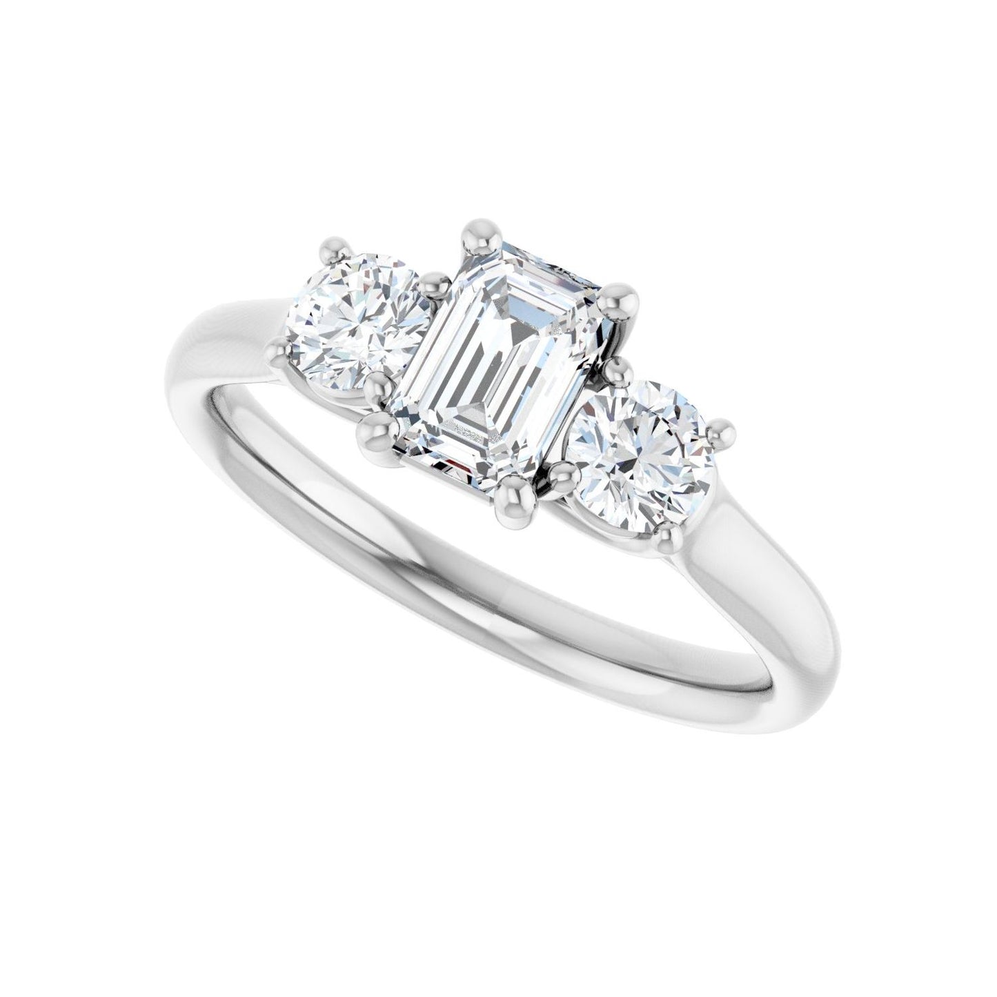 Emerald Three-Stone Engagement Ring | Metal Type=14K White Gold | Center Stone Size=1 CT | Image 5