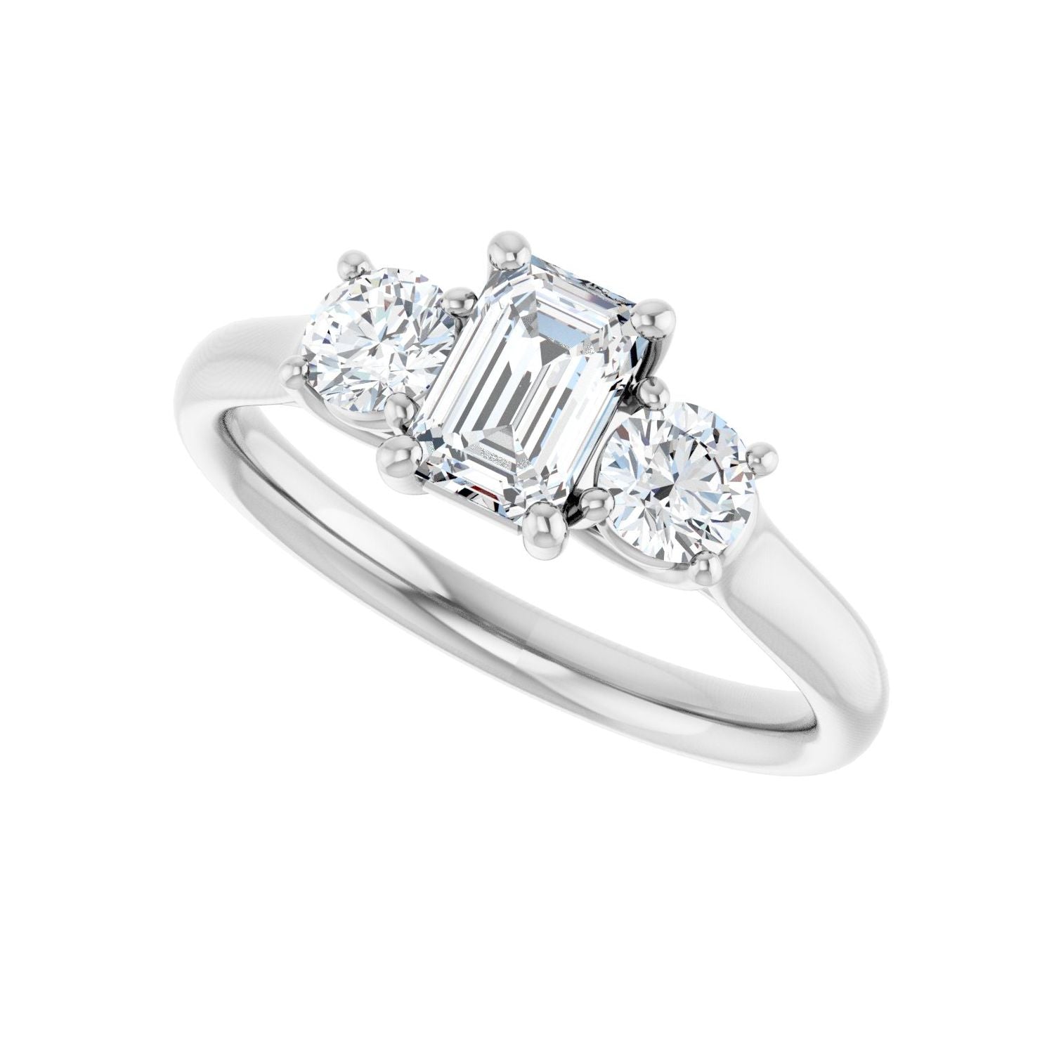 Emerald Three-Stone Engagement Ring | Metal Type=14K White Gold | Center Stone Size=1 CT | Image 5