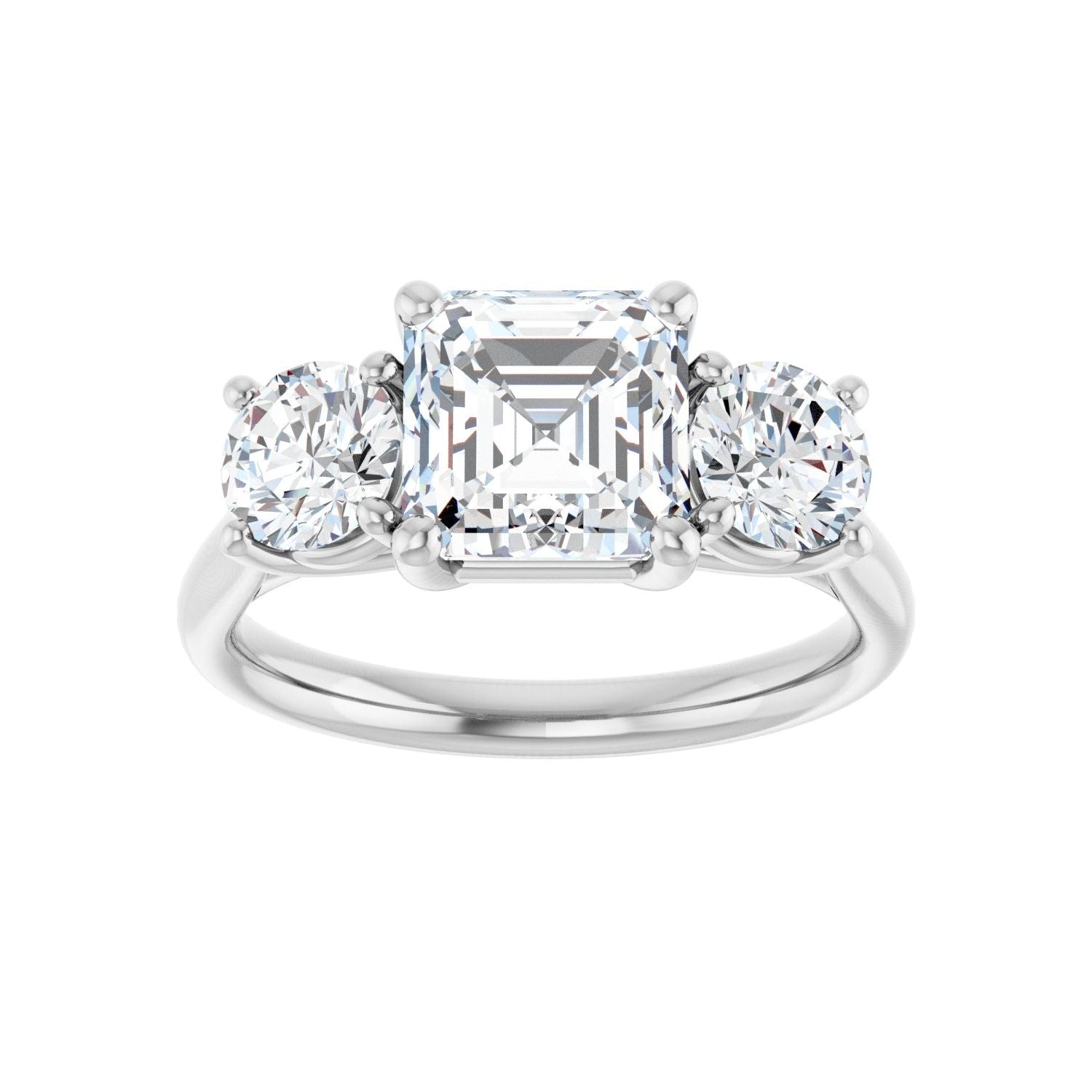 Asscher Three-Stone Engagement Ring | Metal Type=14K White Gold | Center Stone Size=2 CT | Image 3