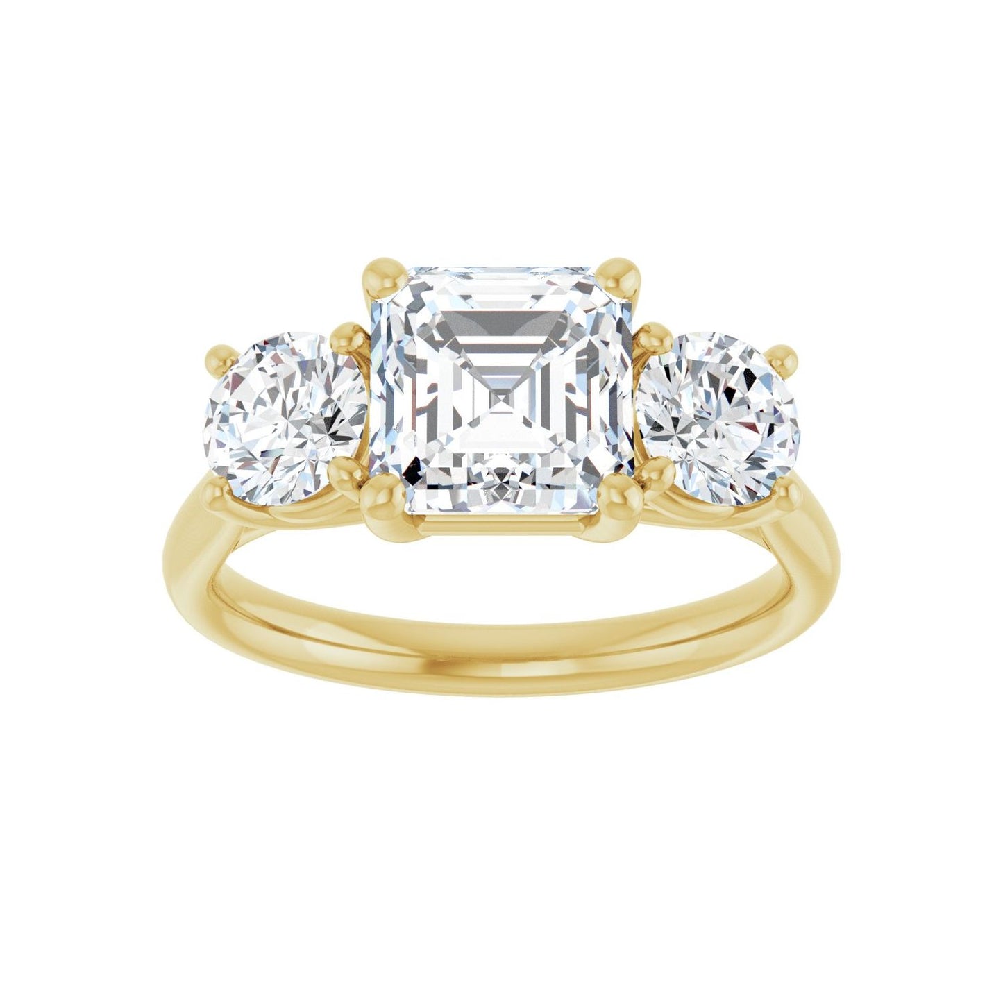Asscher Three-Stone Engagement Ring | Metal Type=14K Yellow Gold | Center Stone Size=2 CT | Image 3