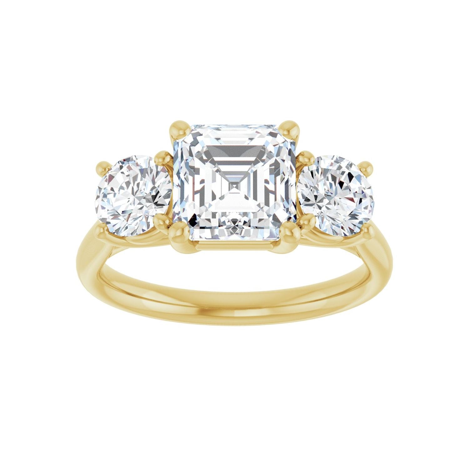 Asscher Three-Stone Engagement Ring | Metal Type=14K Yellow Gold | Center Stone Size=2 CT | Image 3