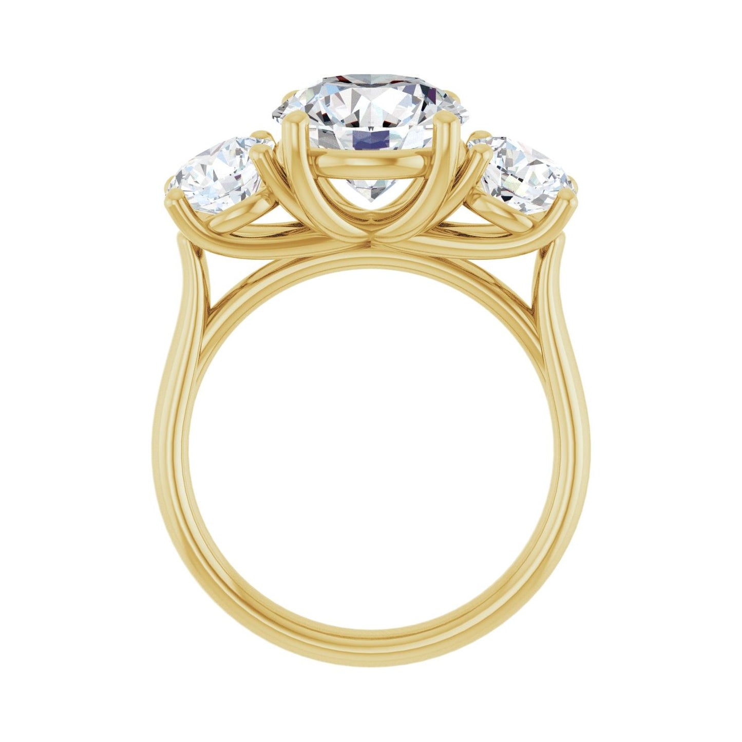 Round Three-Stone Engagement Ring | Metal Type=14K Yellow Gold | Center Stone Size=3 CT | Image 2