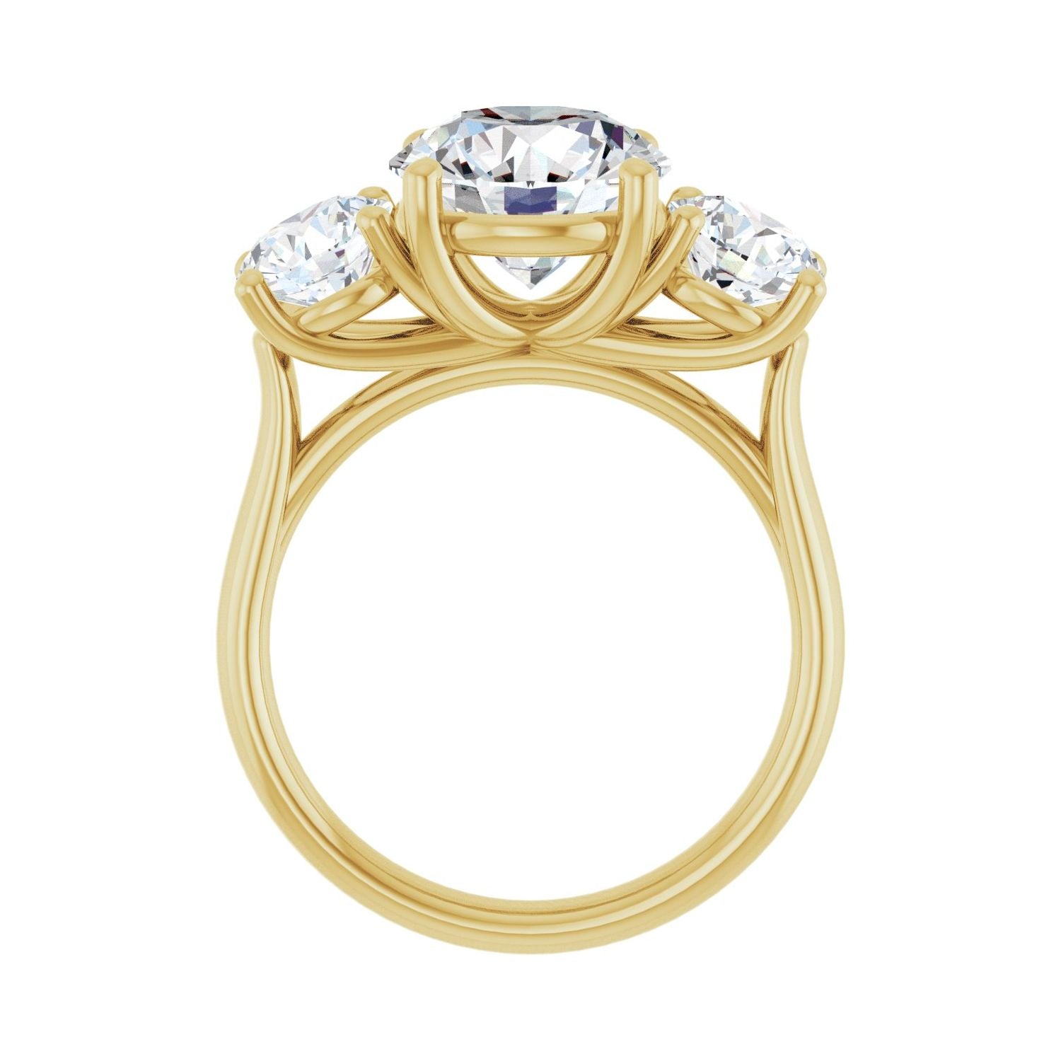 Round Three-Stone Engagement Ring | Metal Type=14K Yellow Gold | Center Stone Size=3 CT | Image 2