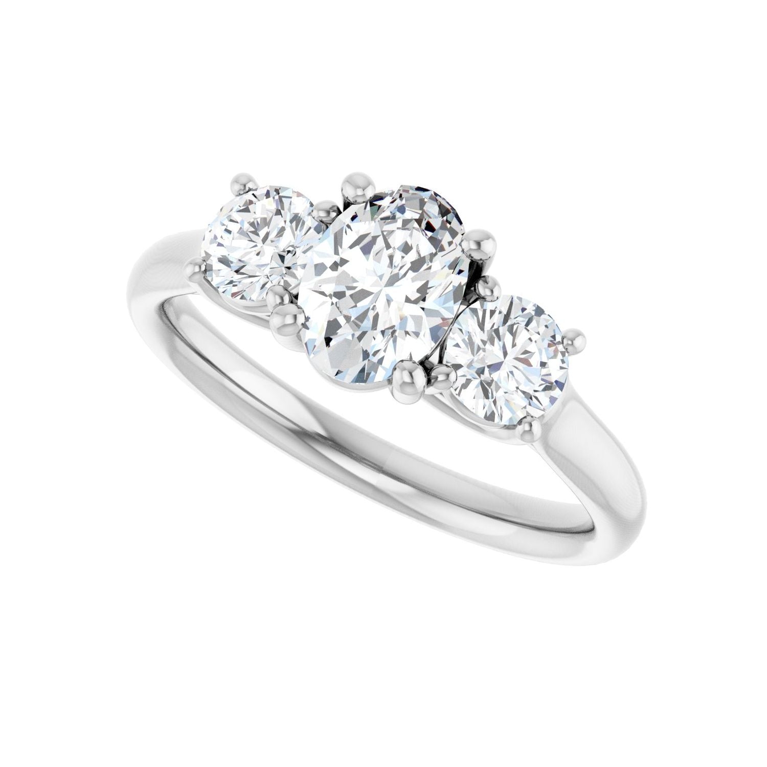 Oval Three-Stone Engagement Ring | Metal Type=14K White Gold | Center Stone Size=1 CT | Image 5