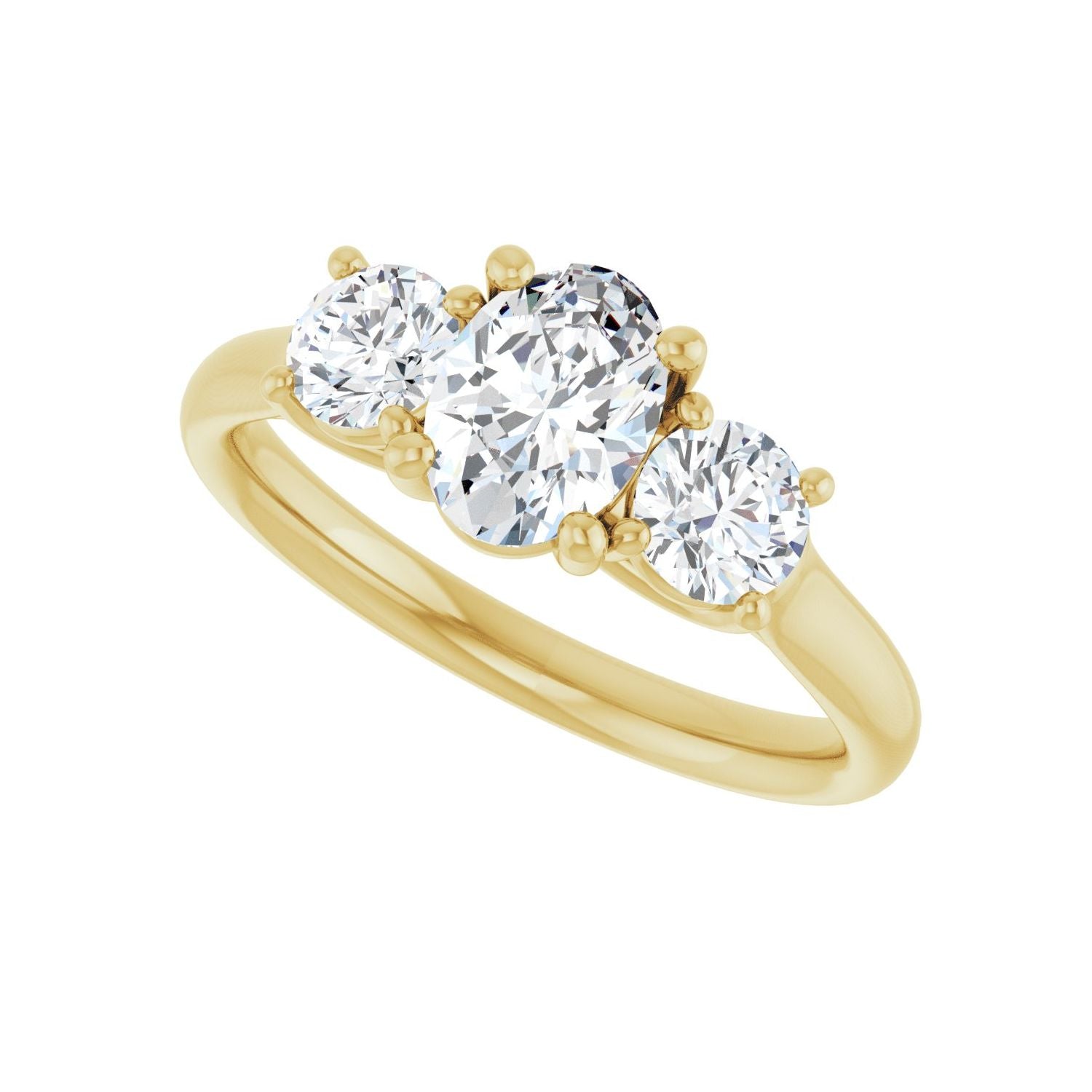 Oval Three-Stone Engagement Ring | Metal Type=14K Yellow Gold | Center Stone Size=1 CT | Image 5
