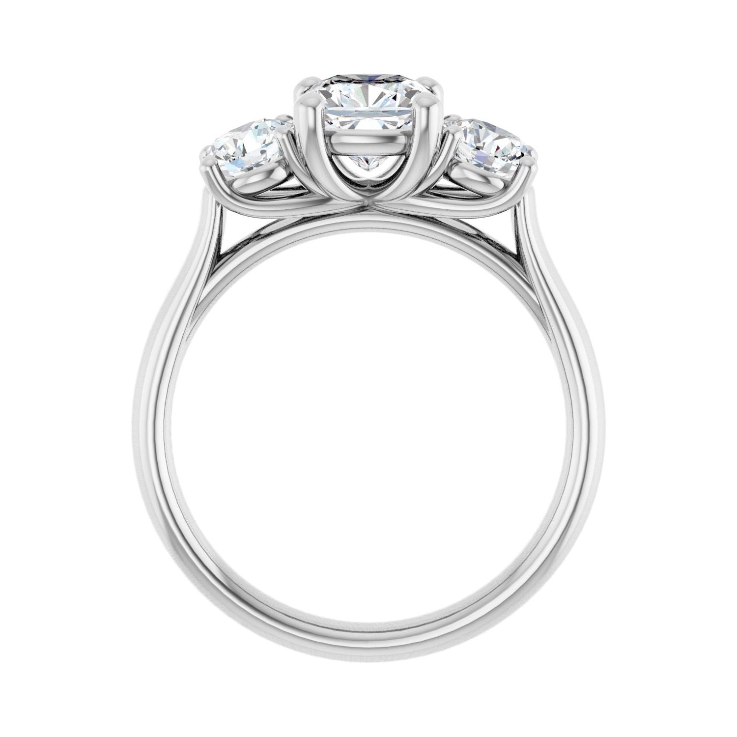 Cushion Three-Stone Engagement Ring | Metal Type=14K White Gold | Center Stone Size=1 CT | Image 2