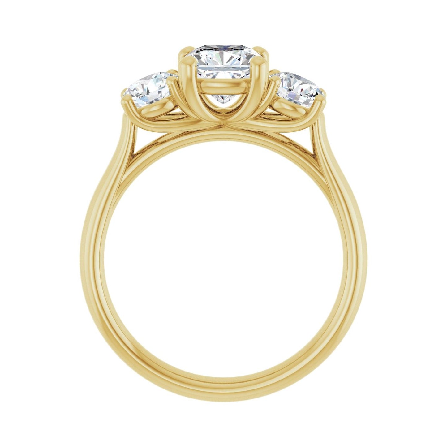 Cushion Three-Stone Engagement Ring | Metal Type=14K Yellow Gold | Center Stone Size=1 CT | Image 2