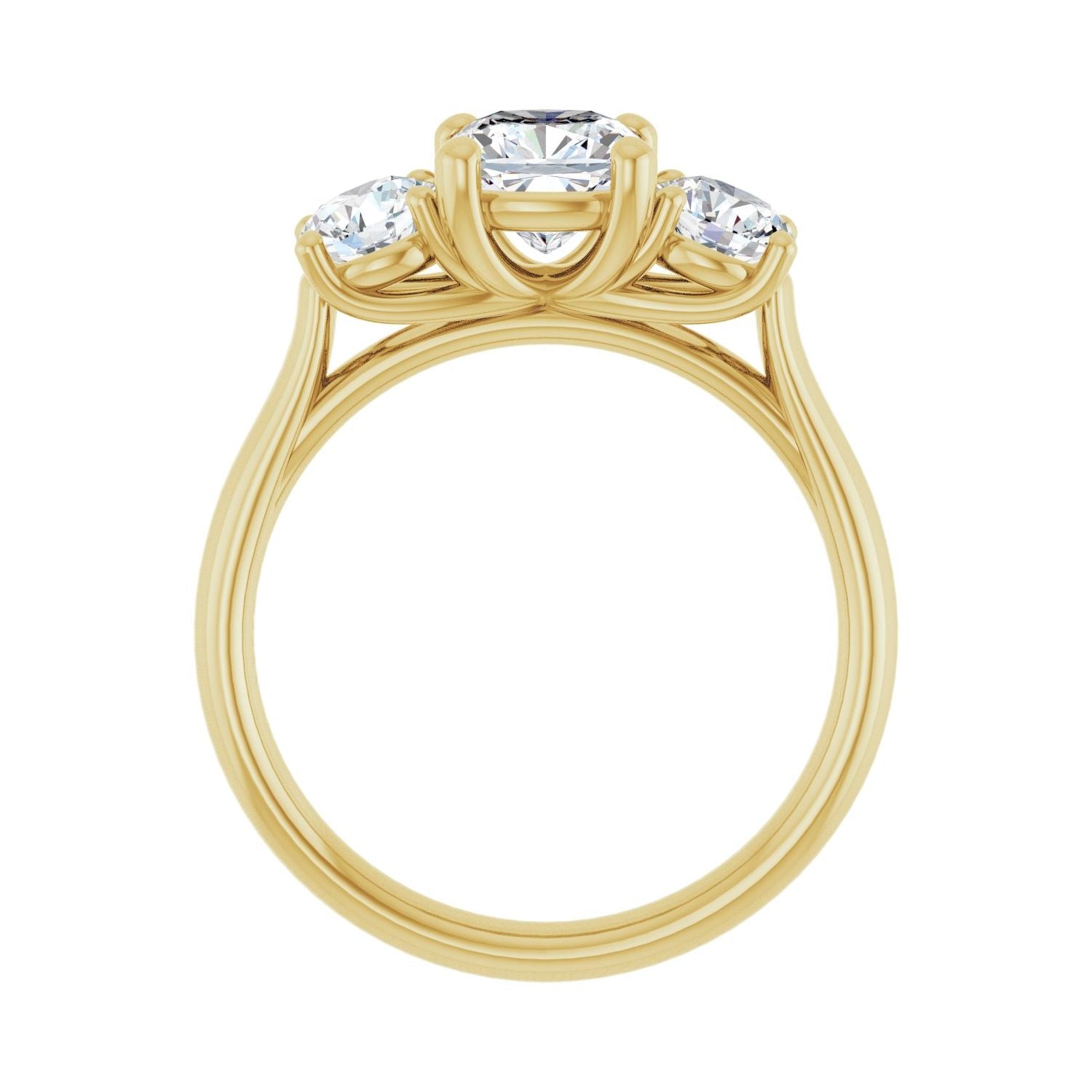 Cushion Three-Stone Engagement Ring | Metal Type=14K Yellow Gold | Center Stone Size=1 CT | Image 2
