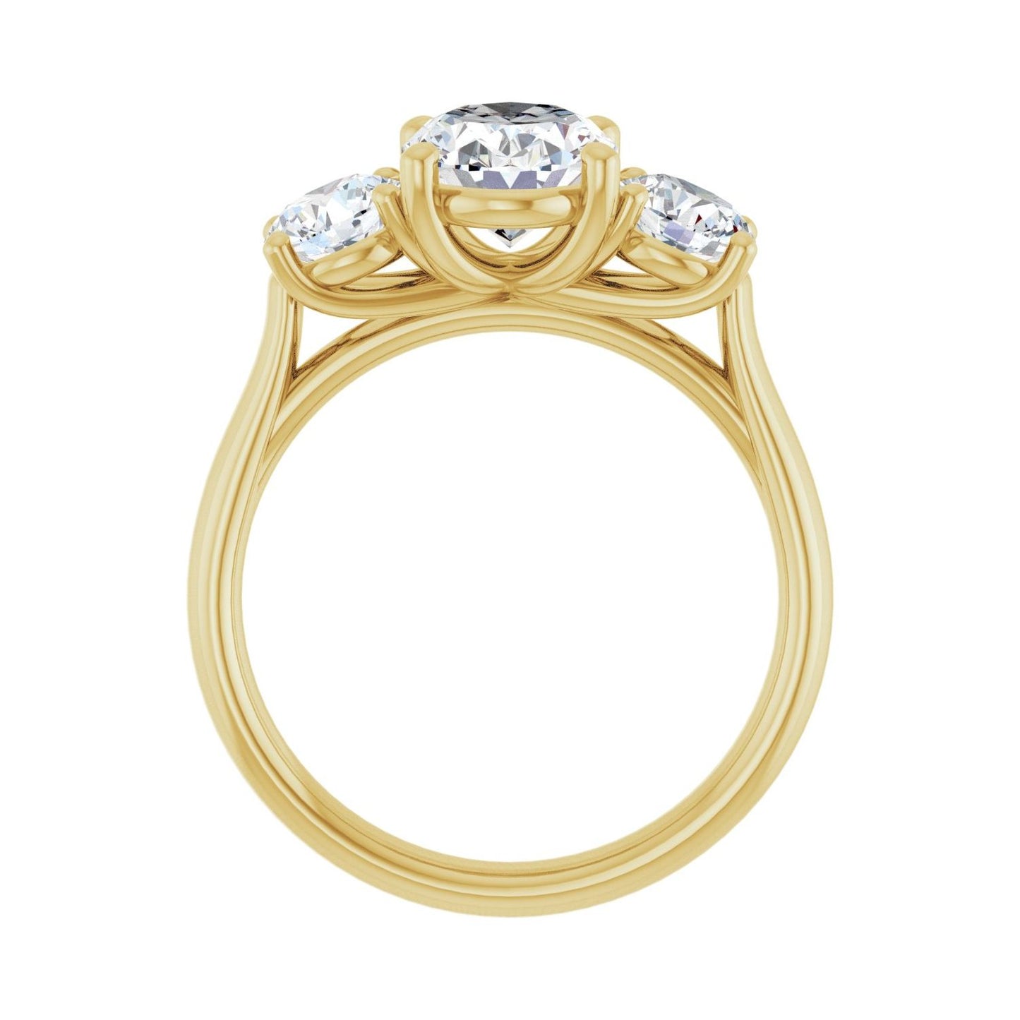 Oval Three-Stone Engagement Ring | Metal Type=14K Yellow Gold | Center Stone Size=2 CT | Image 2