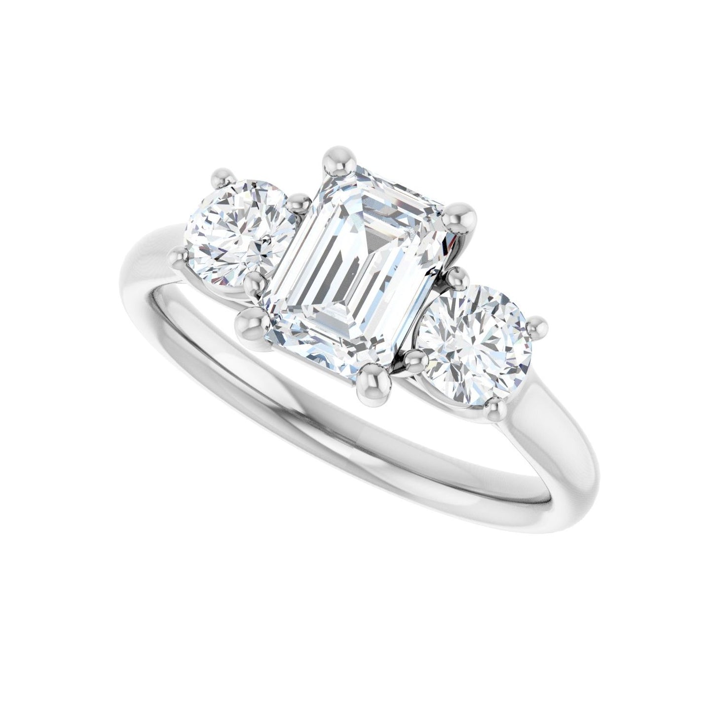 Emerald Three-Stone Engagement Ring | Metal Type=14K White Gold | Center Stone Size=1.5 CT | Image 5