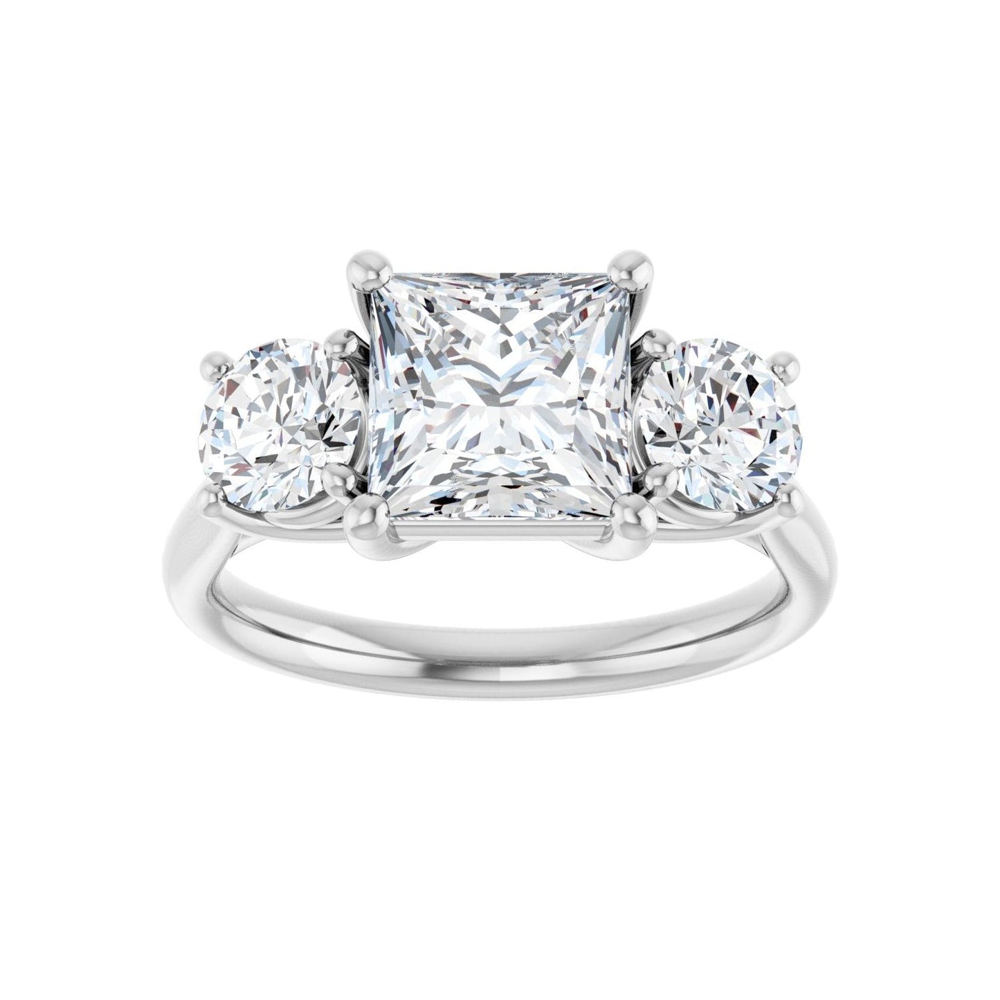 Square Three-Stone Engagement Ring | Metal Type=14K White Gold | Center Stone Size=2 CT | Image 3