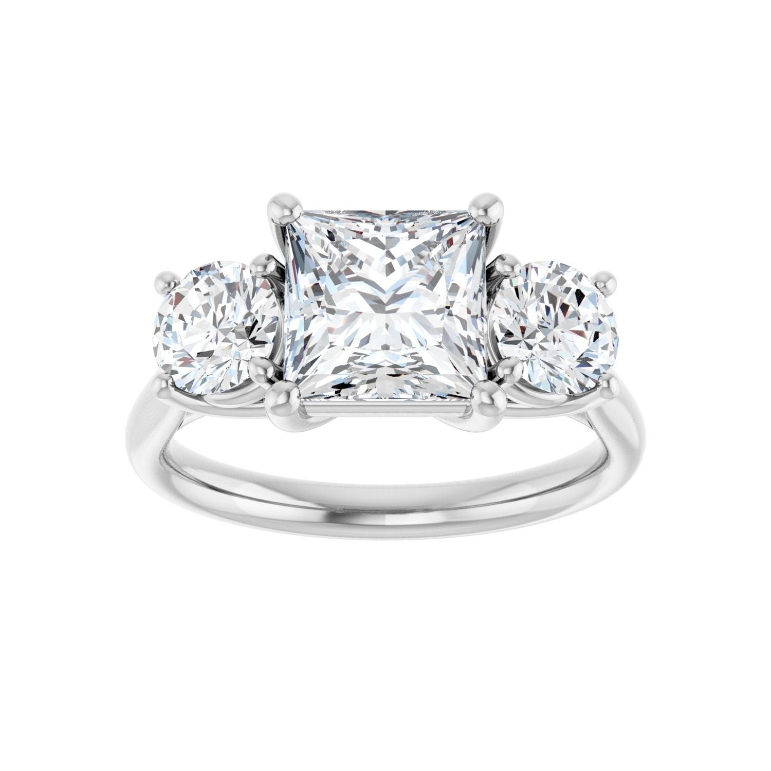 Square Three-Stone Engagement Ring | Metal Type=14K White Gold | Center Stone Size=2 CT | Image 3