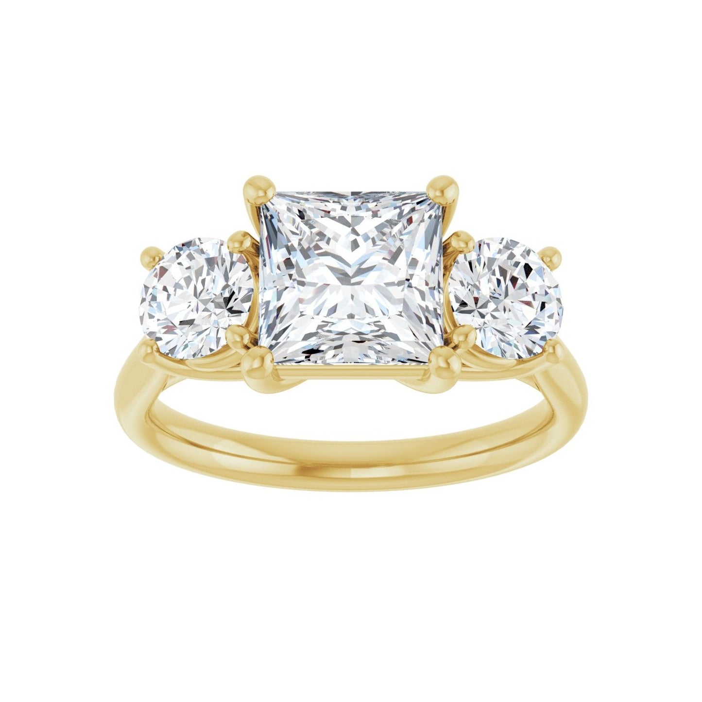 Square Three-Stone Engagement Ring | Metal Type=14K Yellow Gold | Center Stone Size=2 CT | Image 3