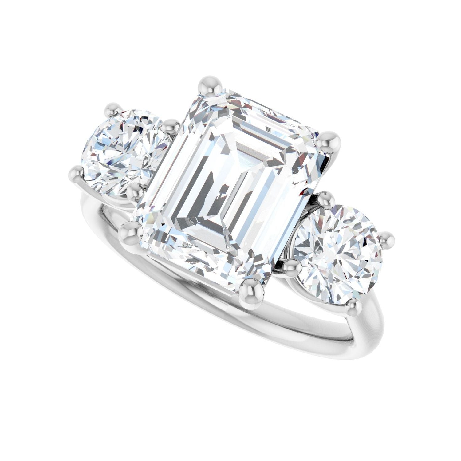 Emerald Three-Stone Engagement Ring | Metal Type=14K White Gold | Center Stone Size=3 CT | Image 5