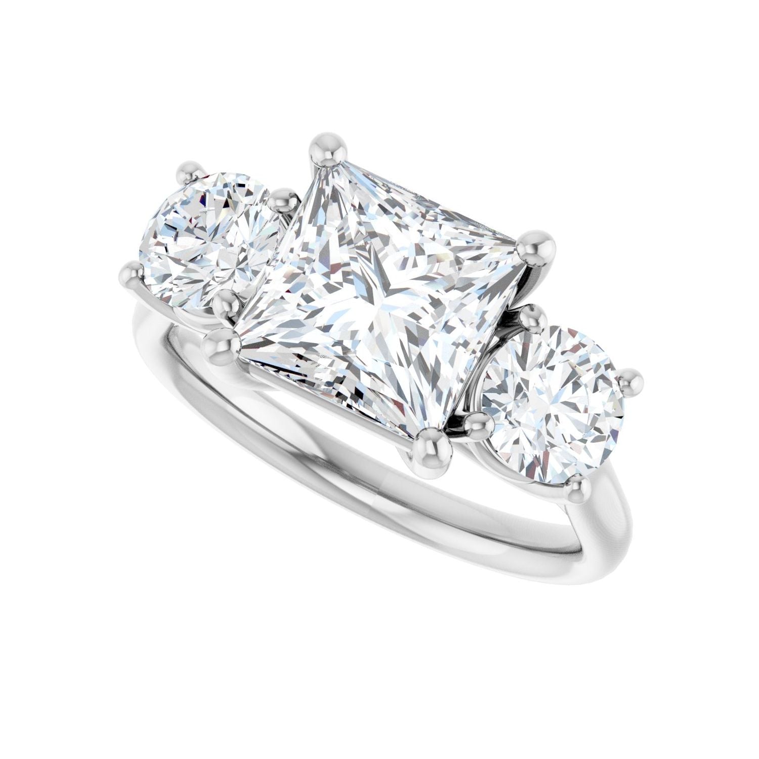 Square Three-Stone Engagement Ring | Metal Type=14K White Gold | Center Stone Size=2.5 CT | Image 5