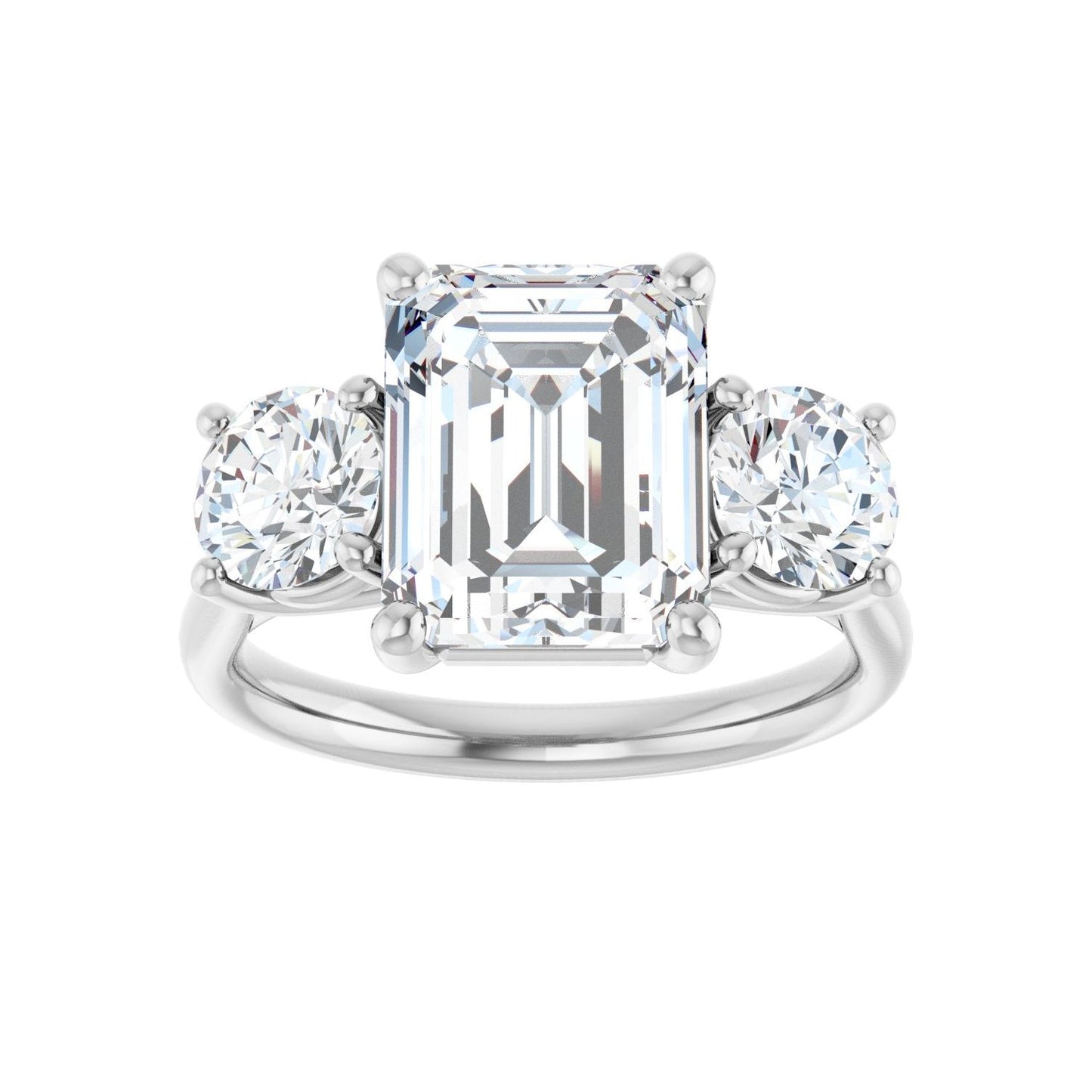 Emerald Three-Stone Engagement Ring | Metal Type=14K White Gold | Center Stone Size=3 CT | Image 3