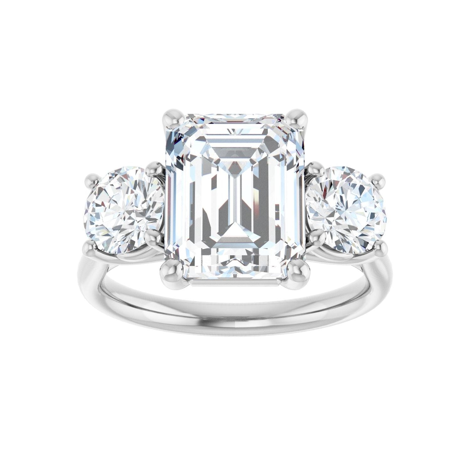 Emerald Three-Stone Engagement Ring | Metal Type=14K White Gold | Center Stone Size=3 CT | Image 3