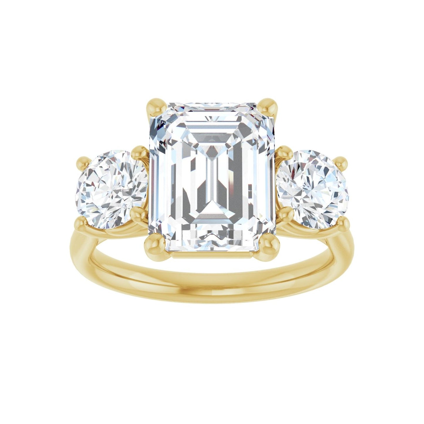 Emerald Three-Stone Engagement Ring | Metal Type=14K Yellow Gold | Center Stone Size=3 CT | Image 3