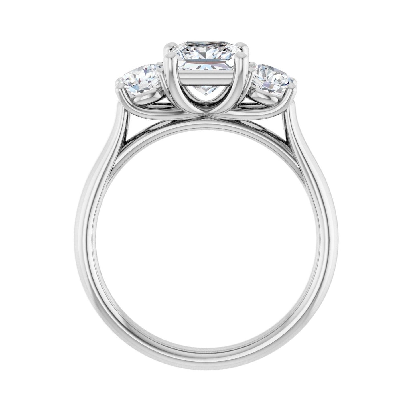 Square Three-Stone Engagement Ring | Metal Type=14K White Gold | Center Stone Size=1 CT | Image 2