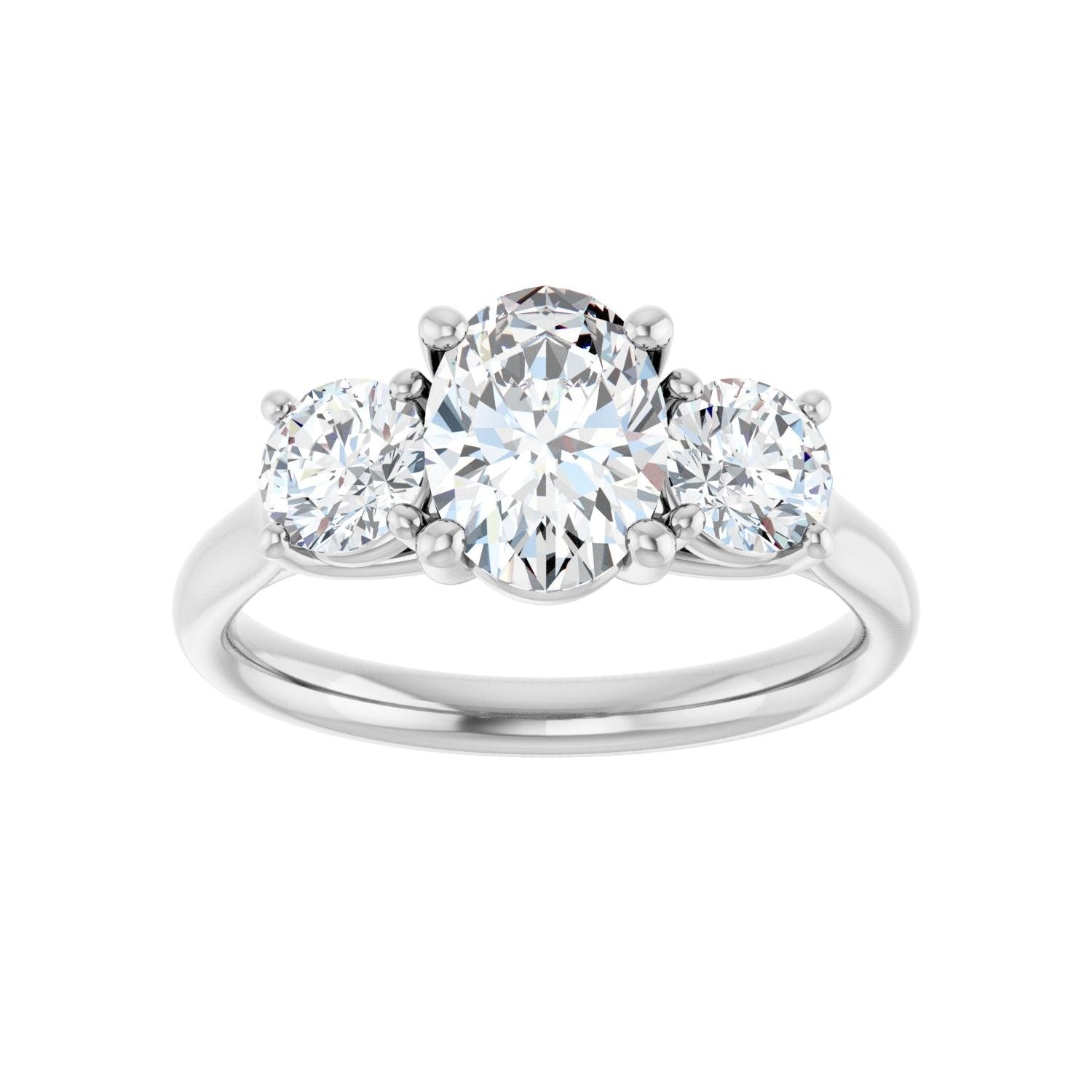 Oval Three-Stone Engagement Ring | Metal Type=14K White Gold | Center Stone Size=1.5 CT | Image 3
