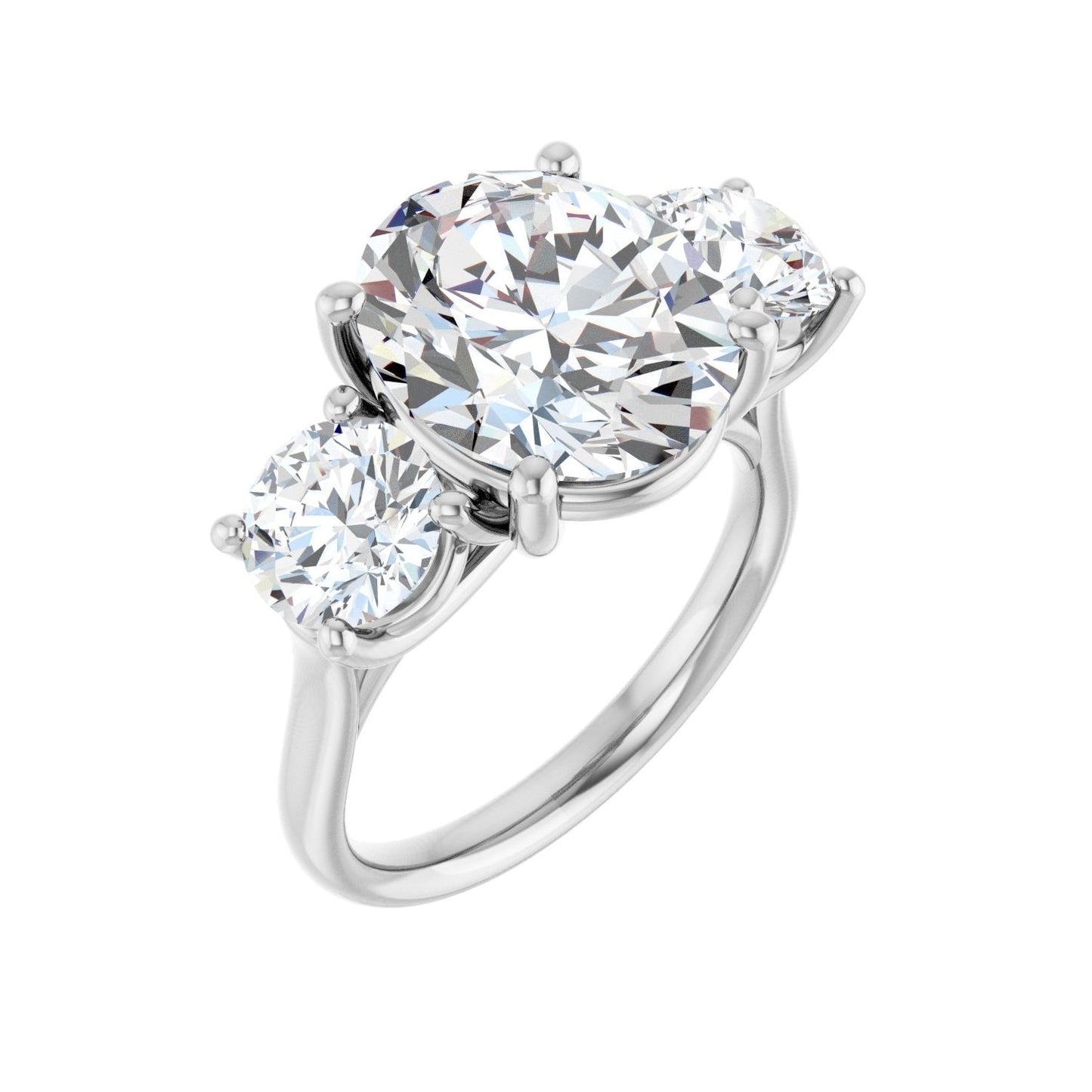 Oval Three-Stone Engagement Ring | Metal Type=14K White Gold | Center Stone Size=3 CT | Image 1