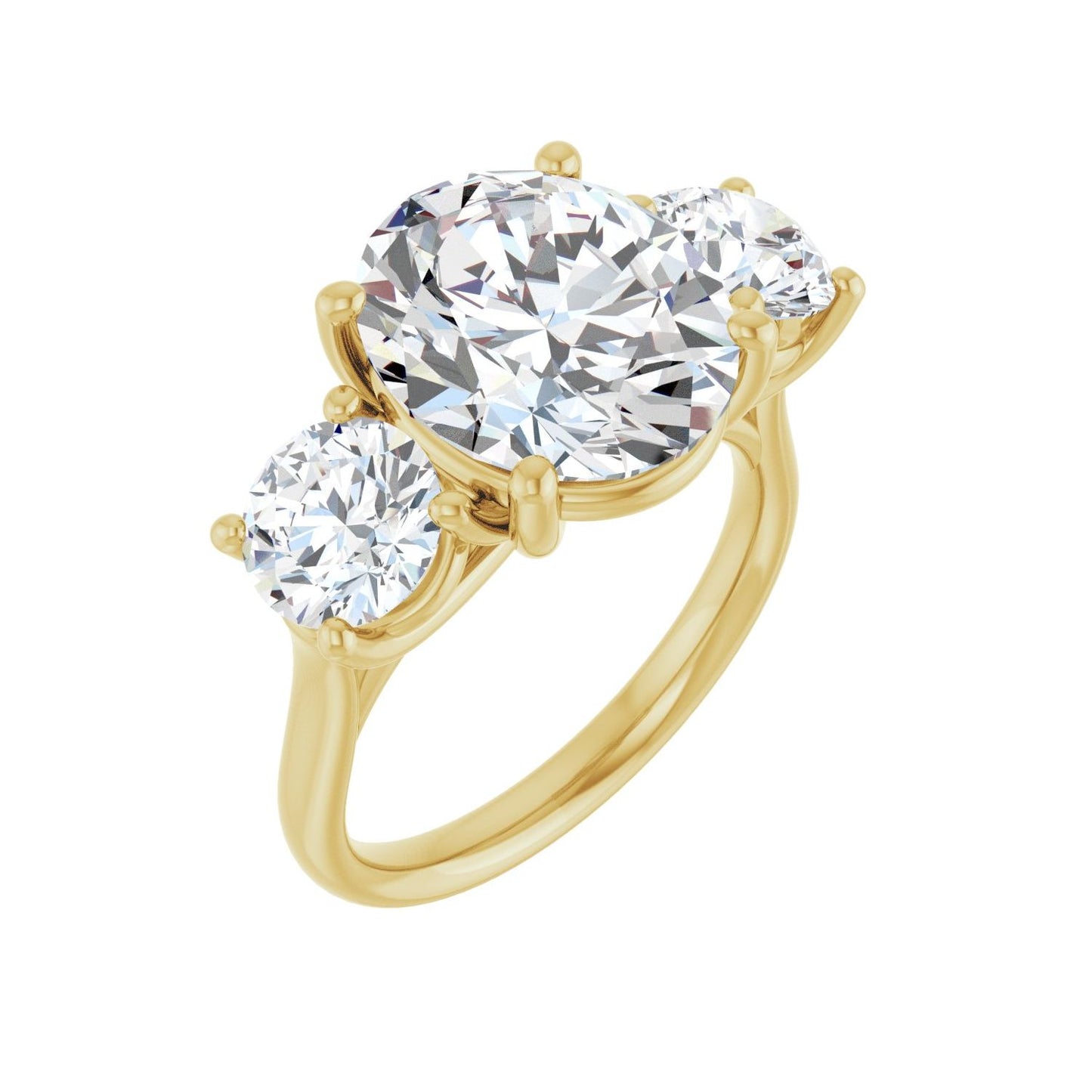 Oval Three-Stone Engagement Ring | Metal Type=14K Yellow Gold | Center Stone Size=3 CT | Image 1