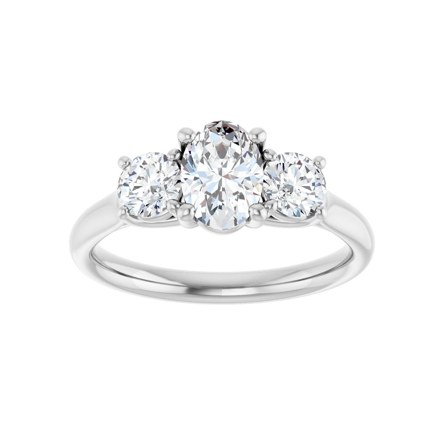 Oval Three-Stone Engagement Ring | Metal Type=14K White Gold | Center Stone Size=1 CT | Image 3