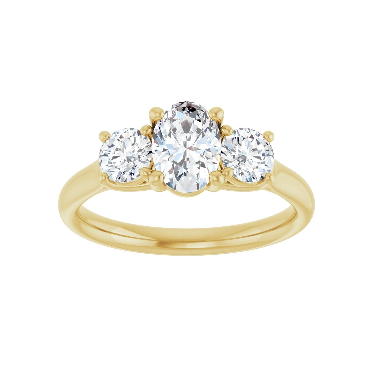 Oval Three-Stone Engagement Ring | Metal Type=14K Yellow Gold | Center Stone Size=1 CT | Image 3