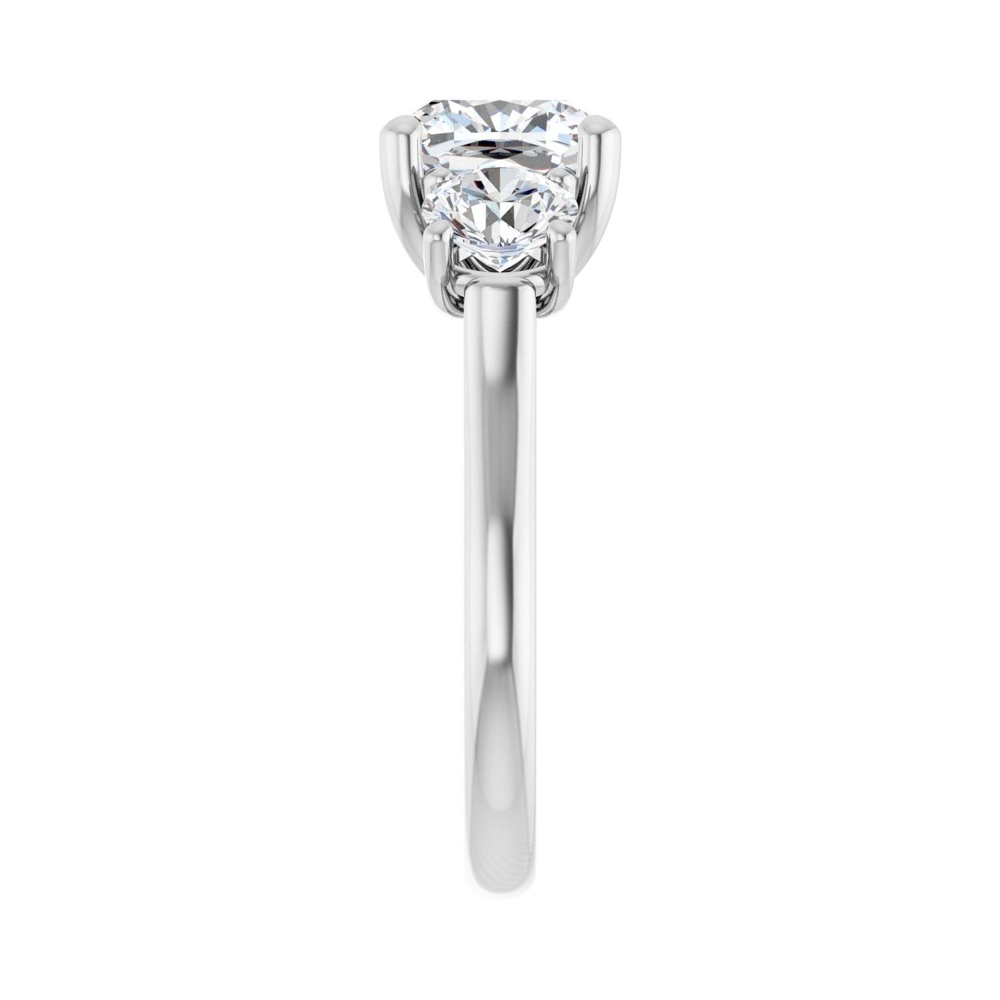 Cushion Three-Stone Engagement Ring | Metal Type=14K White Gold | Center Stone Size=3 CT | Image 4