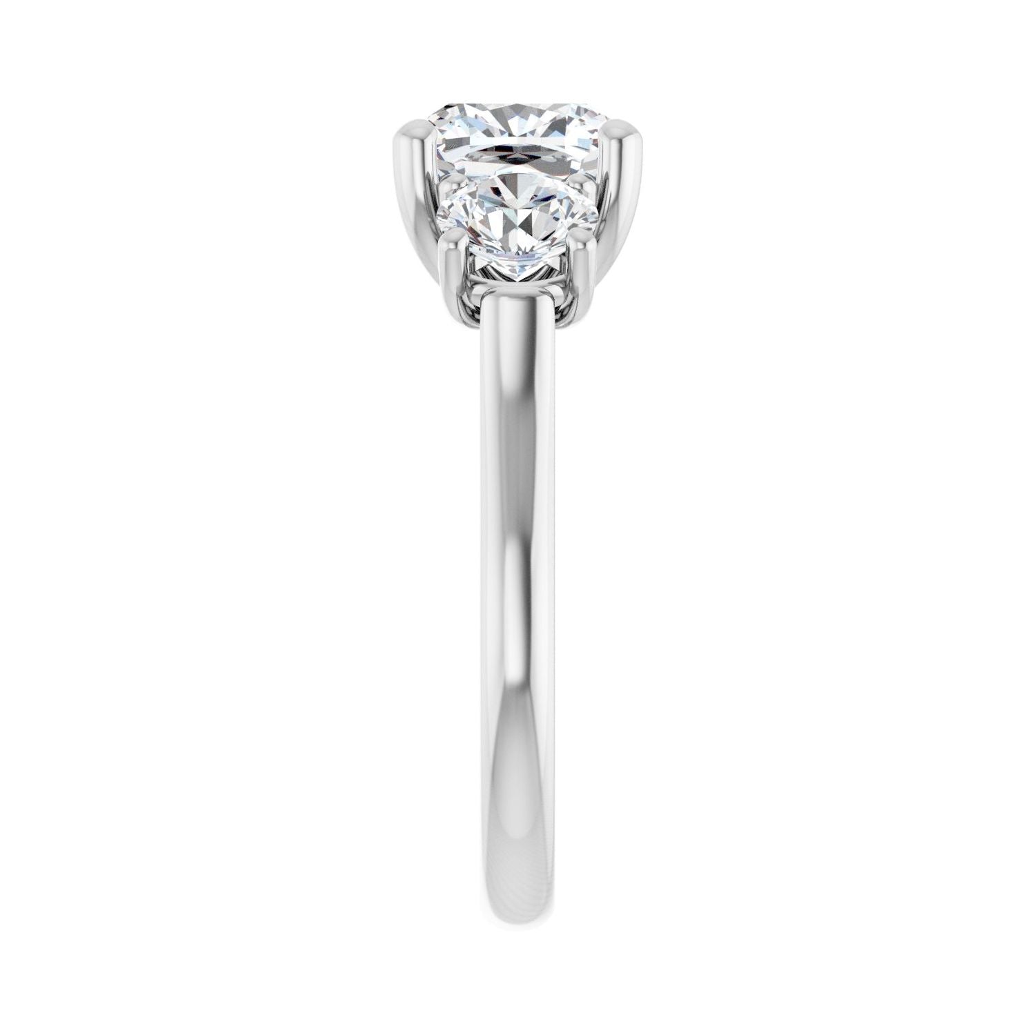 Cushion Three-Stone Engagement Ring | Metal Type=14K White Gold | Center Stone Size=3 CT | Image 4